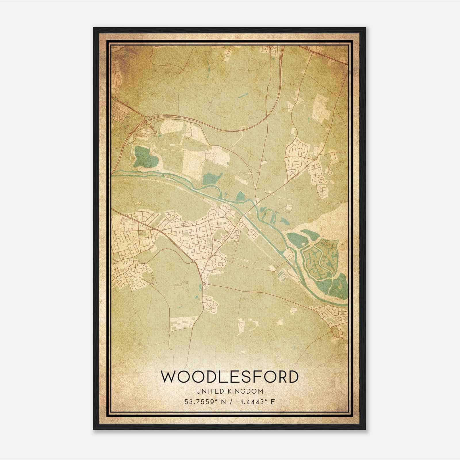 Vintage Woodlesford United Kingdom Map Poster, Woodlesford City Road Wall Art Print