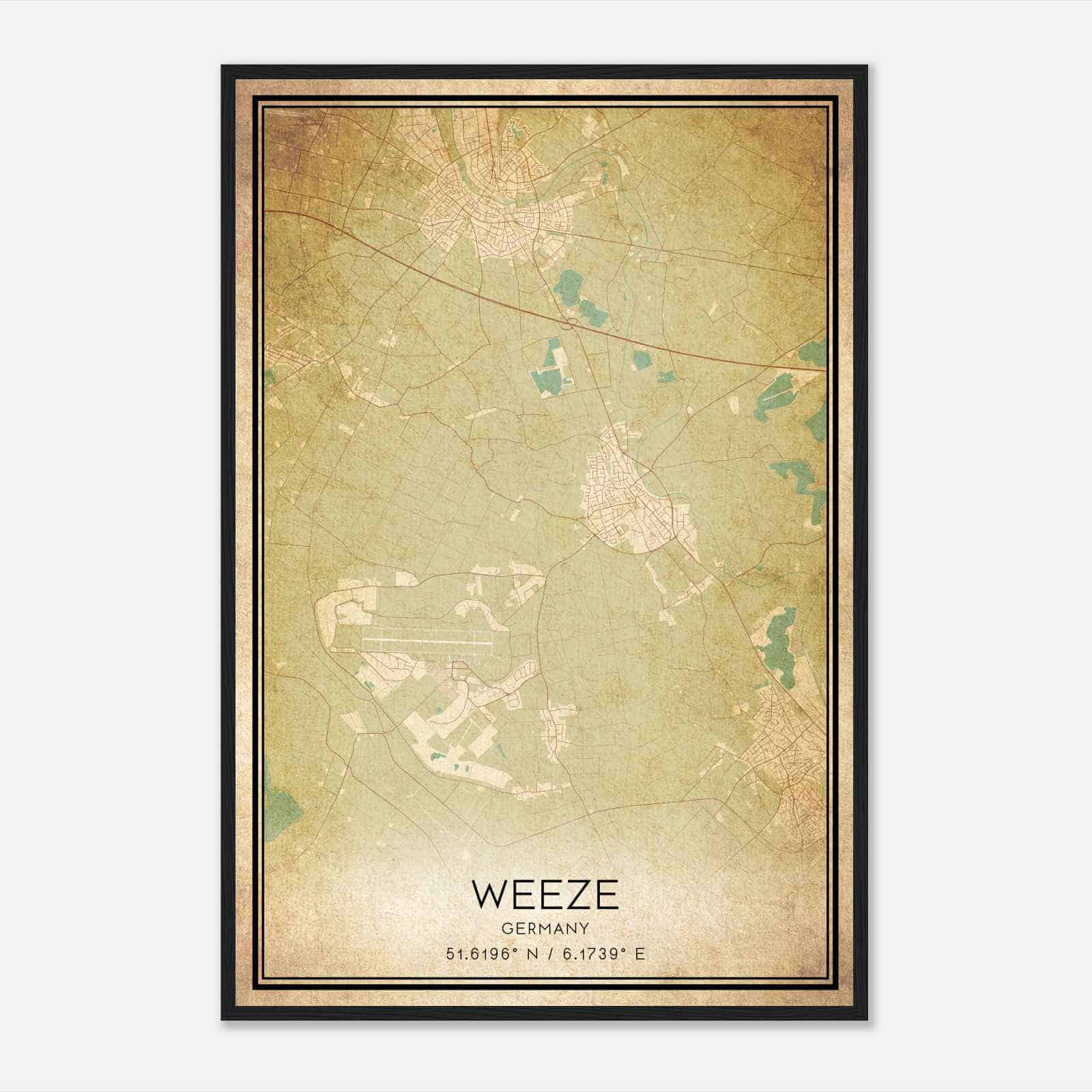 Vintage Weeze Germany Map Poster, Weeze City Road Wall Art Print