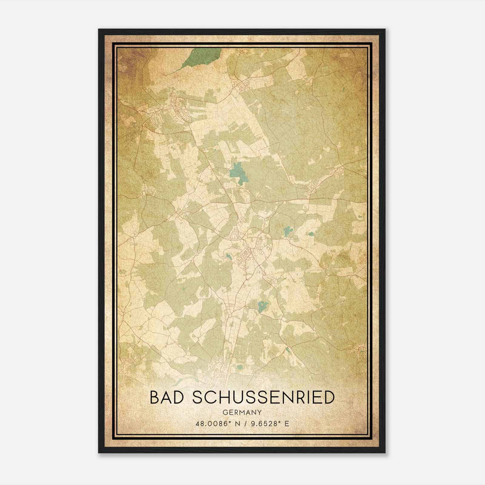 Vintage Bad Schussenried Germany Map Poster, Bad Schussenried City Road Wall Art Print