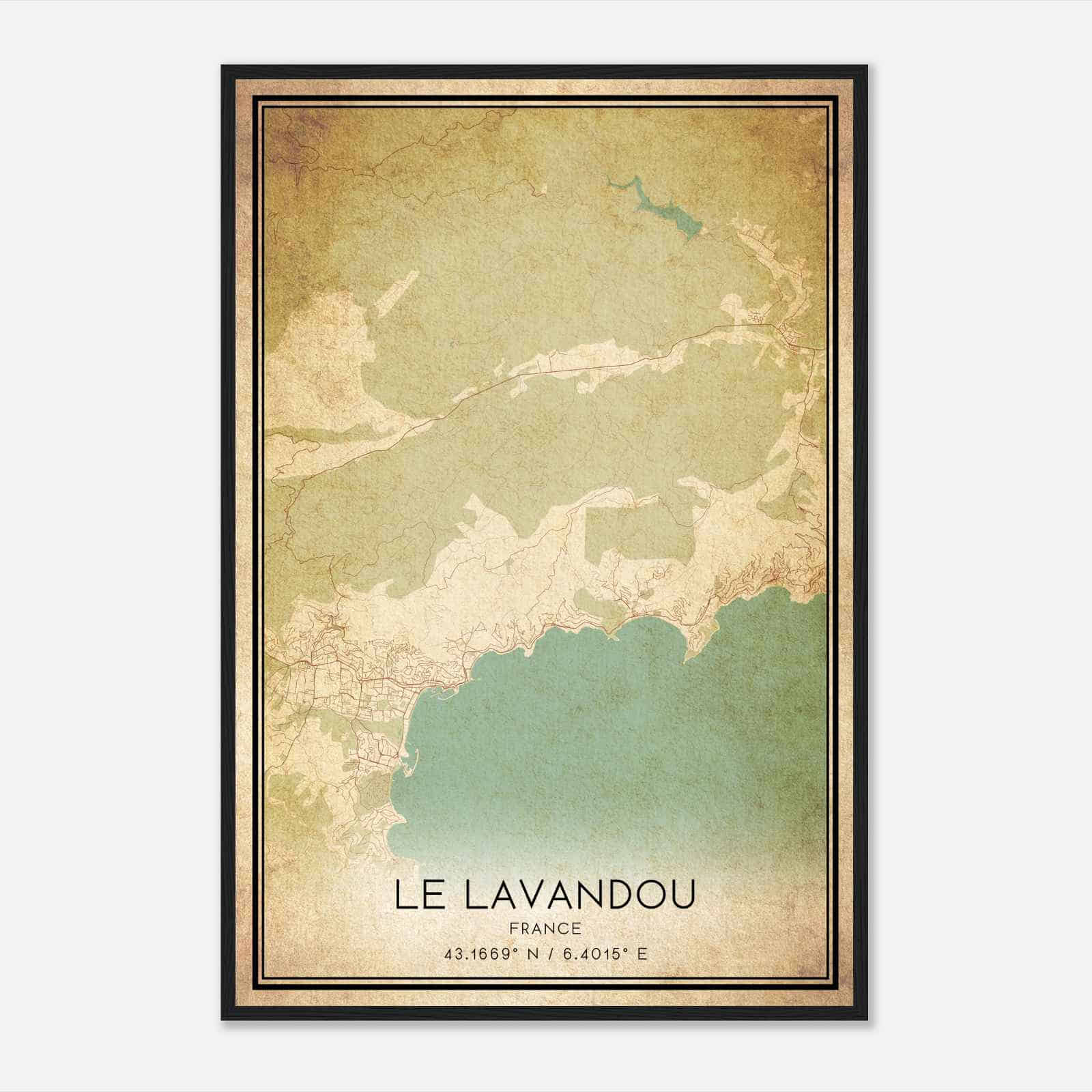 Vintage Le Lavandou France Map Poster, Le Lavandou City Road Wall Art Print