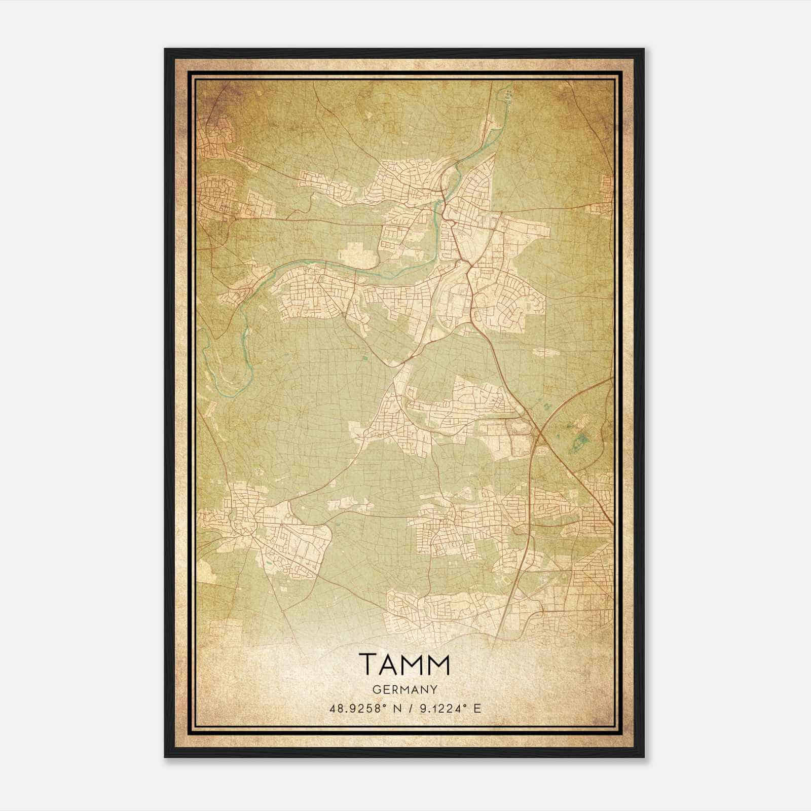 Vintage Tamm Germany Map Poster, Tamm City Road Wall Art Print