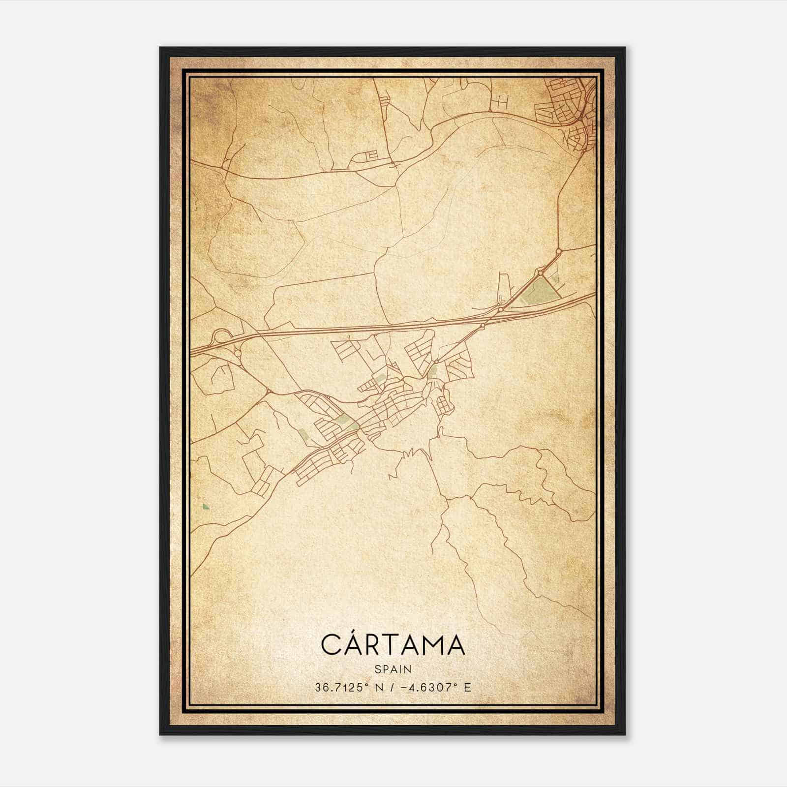 Vintage Cartama Spain Map Poster, Cartama City Road Wall Art Print