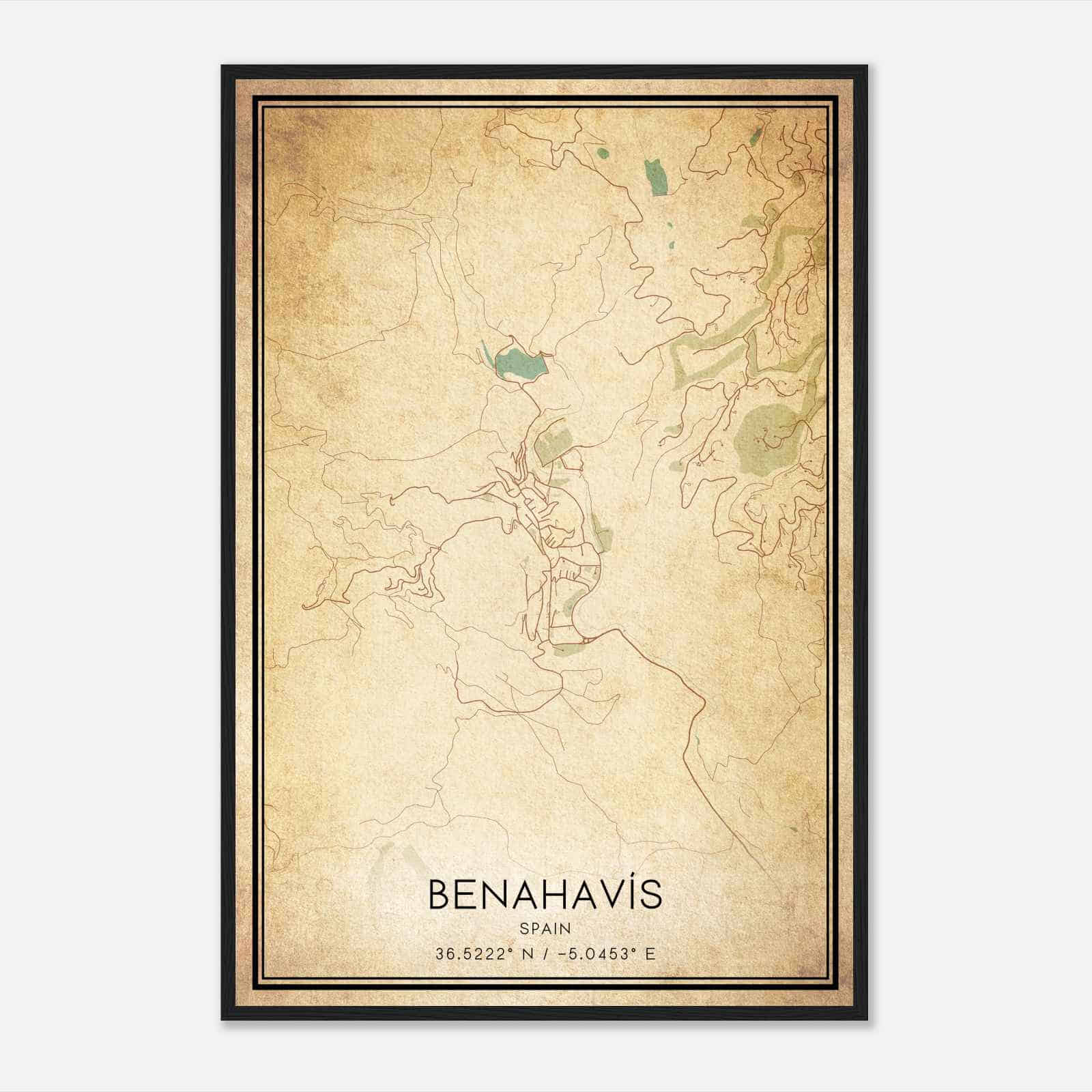 Vintage Benahavis Spain Map Poster, Benahavis City Road Wall Art Print