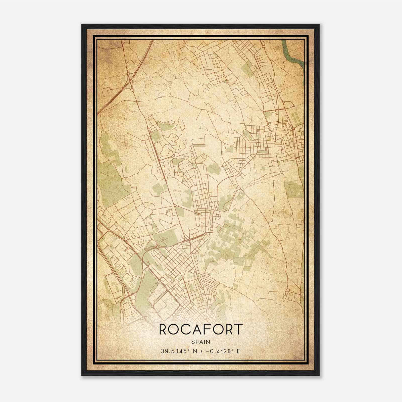 Vintage Rocafort Spain Map Poster, Rocafort City Road Wall Art Print