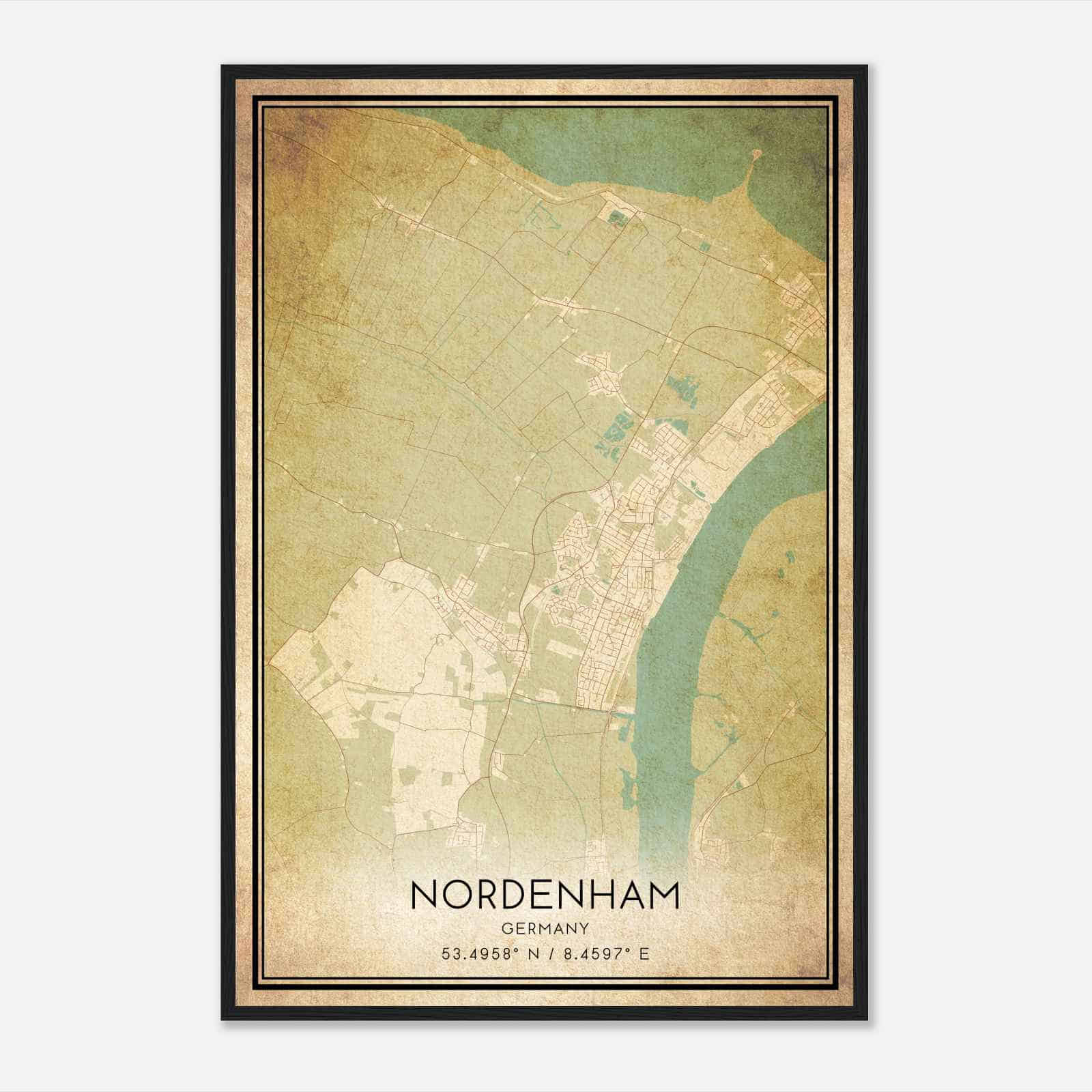 Vintage Nordenham Germany Map Poster, Nordenham City Road Wall Art Print