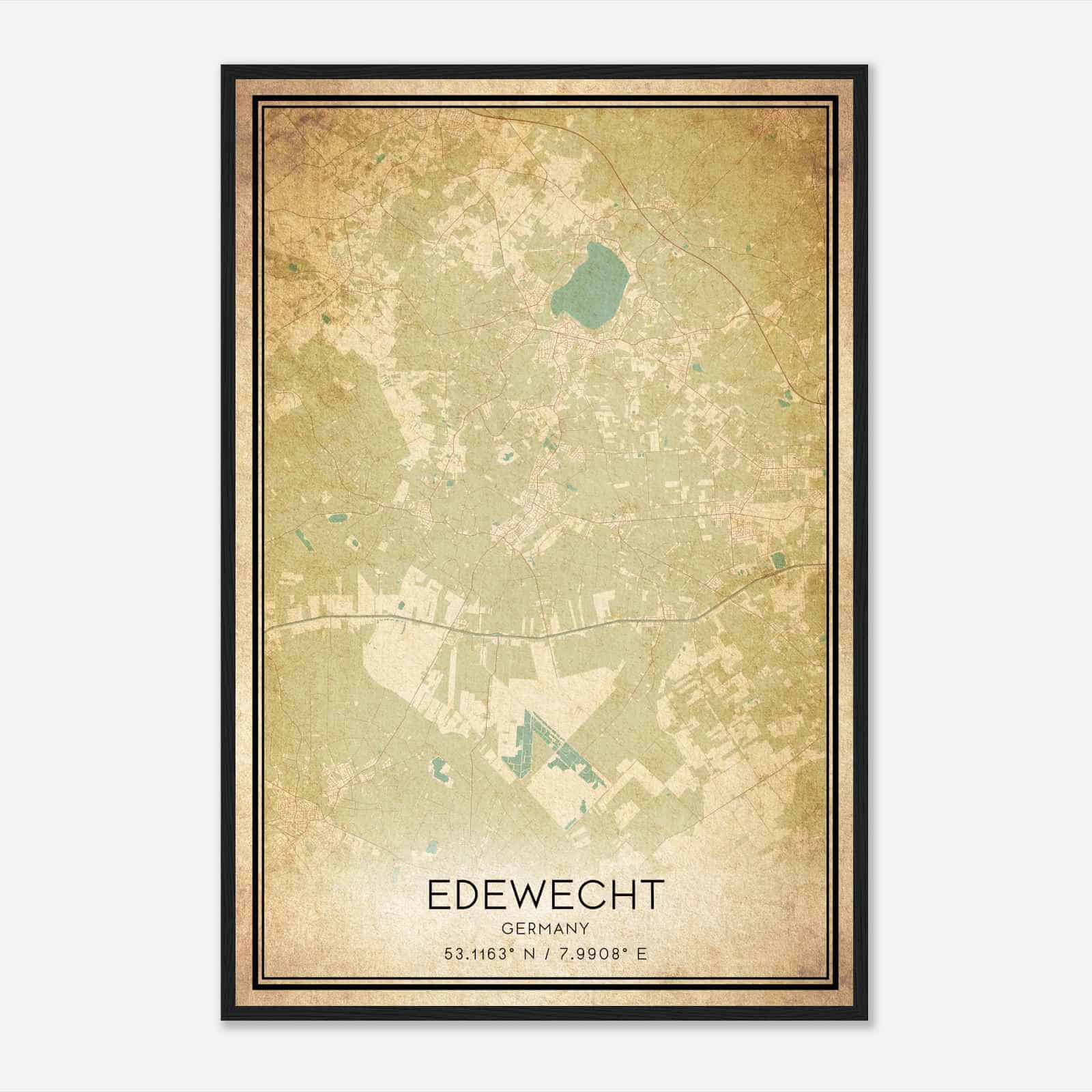 Vintage Edewecht Germany Map Poster, Edewecht City Road Wall Art Print