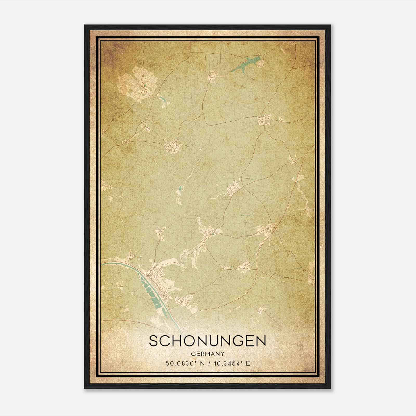 Vintage Schonungen Germany Map Poster, Schonungen City Road Wall Art Print