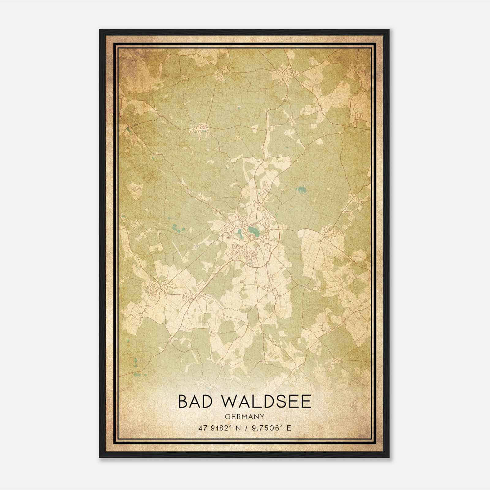 Vintage Bad Waldsee Germany Map Poster, Bad Waldsee City Road Wall Art Print