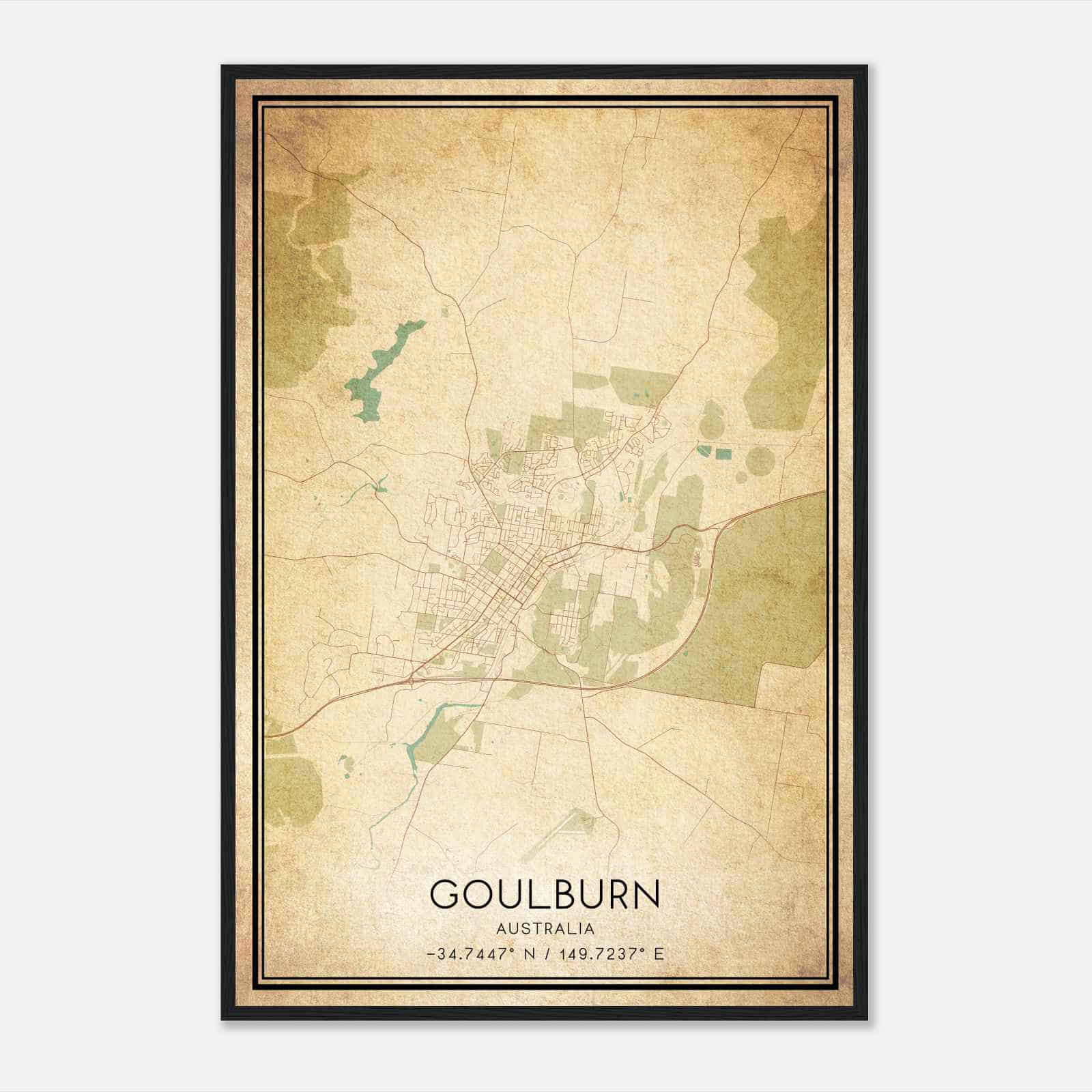 Vintage Goulburn Australia Map Poster, Goulburn City Road Wall Art Print Vintage Goulburn Australia Map Poster, Goulburn City Road Wall Art Print