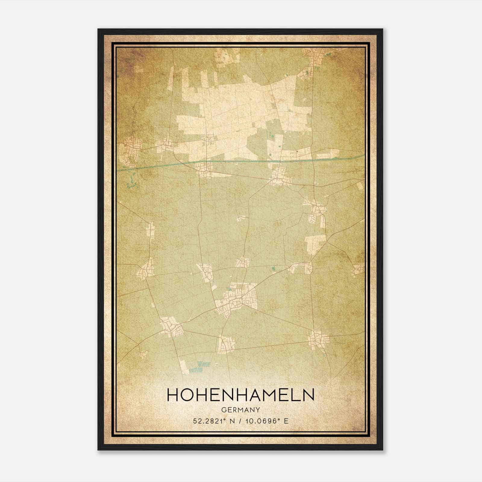 Vintage Hohenhameln Germany Map Poster, Hohenhameln City Road Wall Art Print