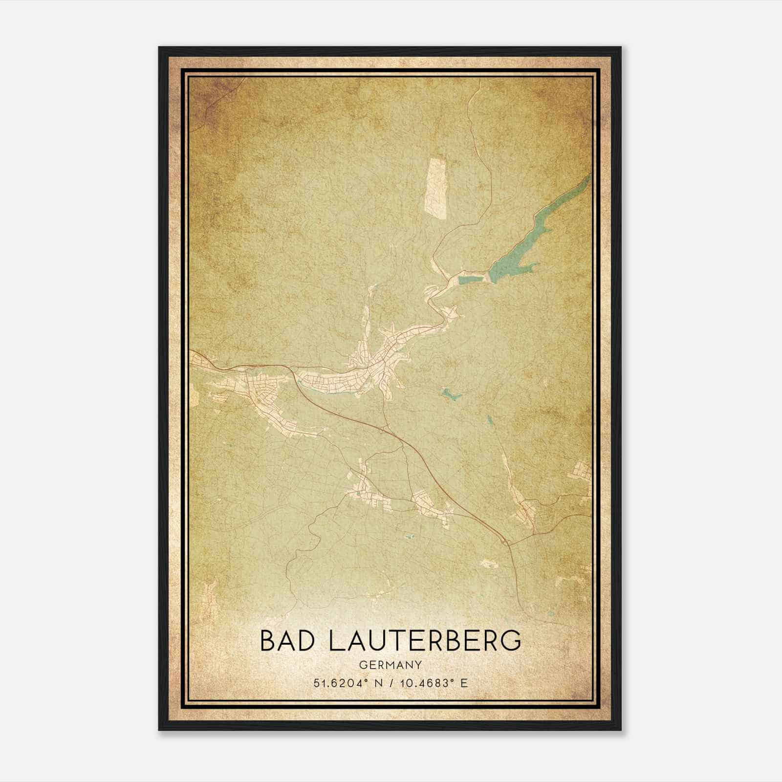 Vintage Bad Lauterberg Germany Map Poster, Bad Lauterberg City Road Wall Art Print