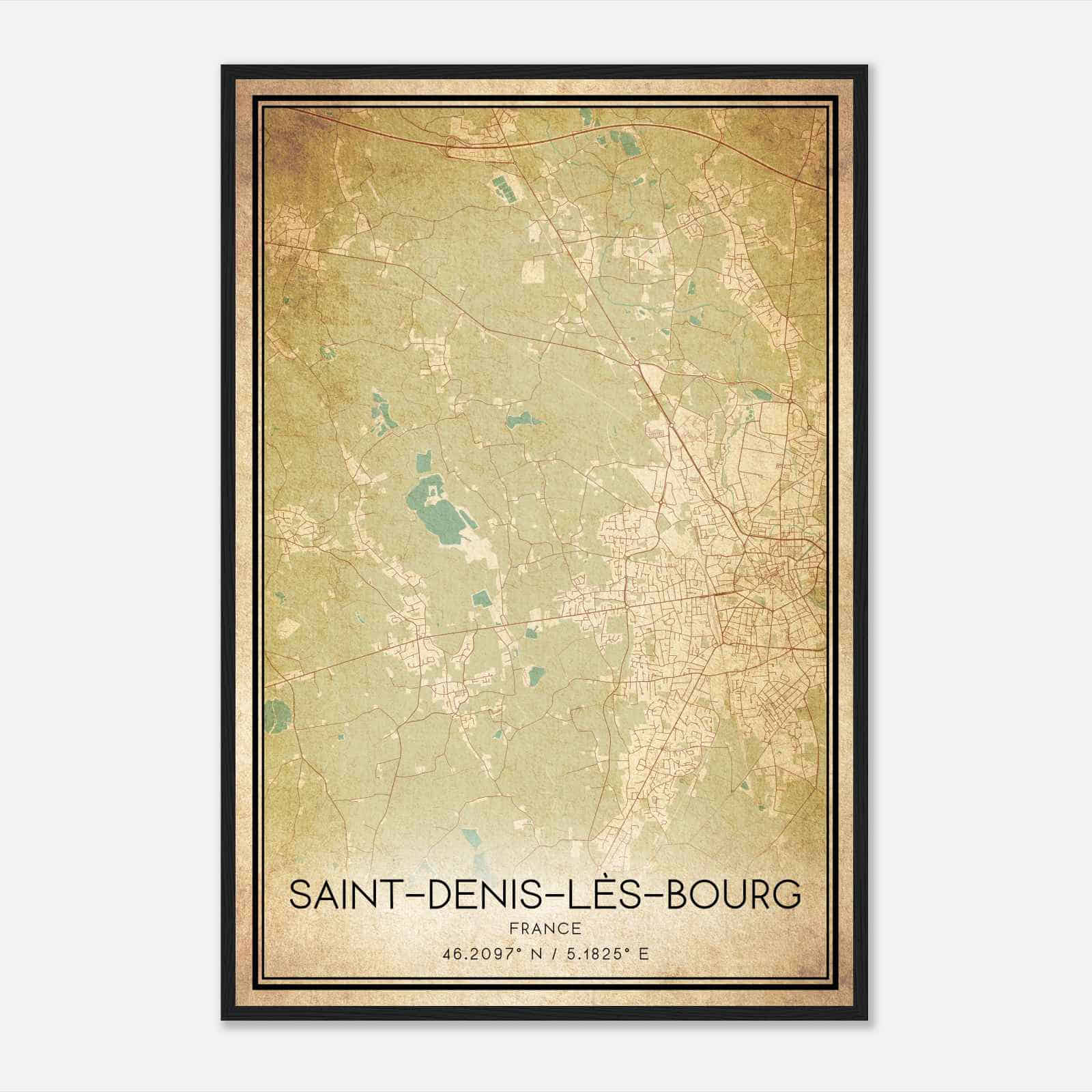 Vintage Saint-Denis-les-Bourg France Map Poster, Saint-Denis-les-Bourg City Road Wall Art Print