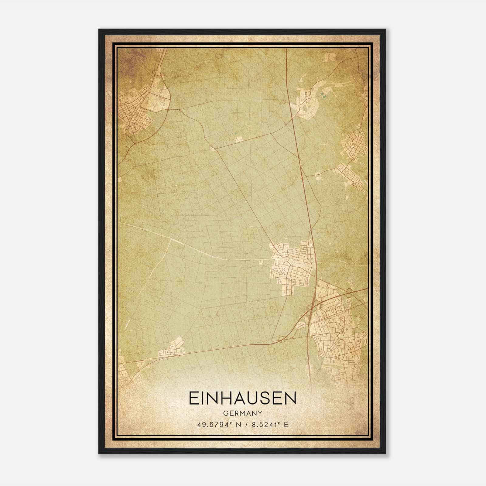 Vintage Einhausen Germany Map Poster, Einhausen City Road Wall Art Print