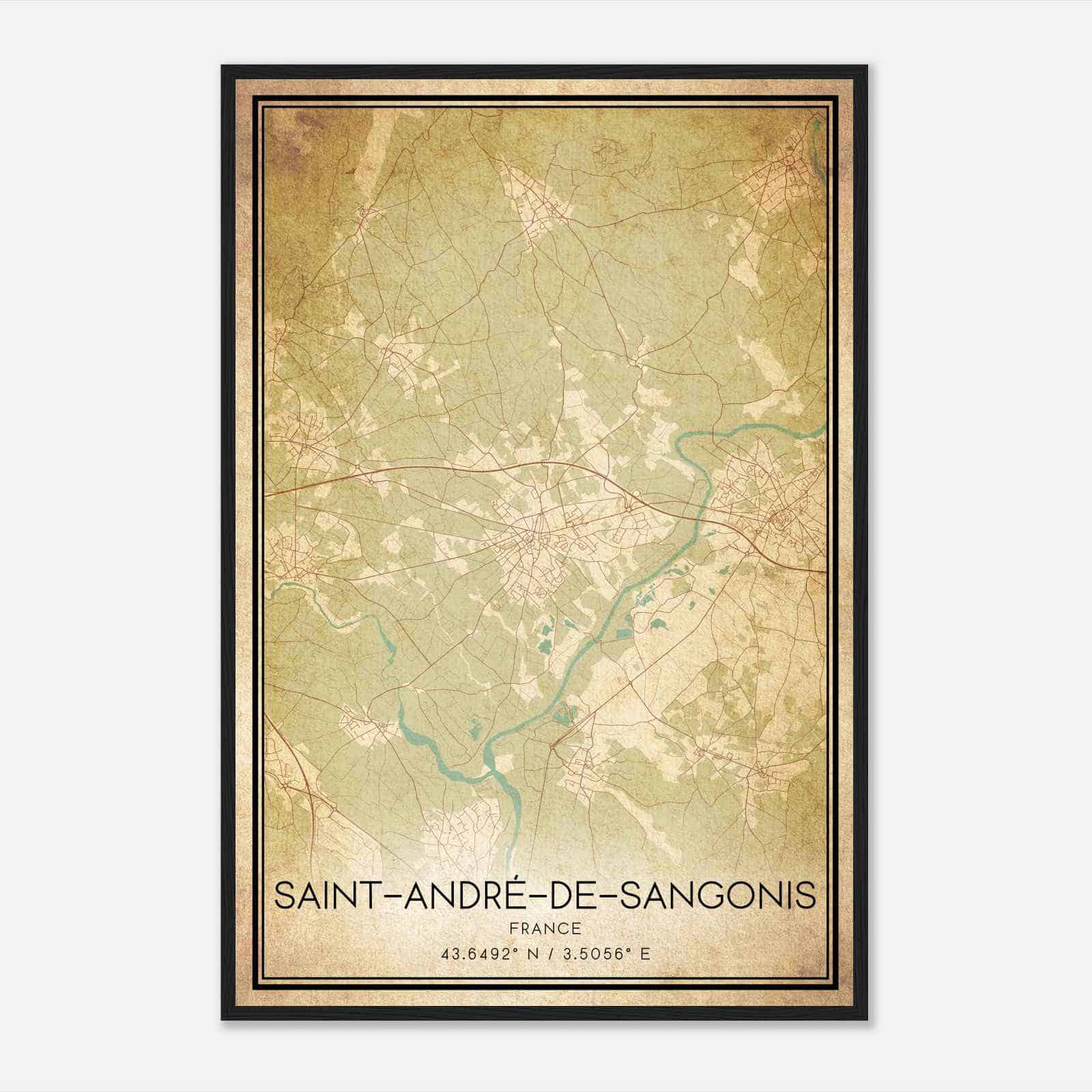 Vintage Saint-Andre-de-Sangonis France Map Poster, Saint-Andre-de-Sangonis City Road Wall Art Print