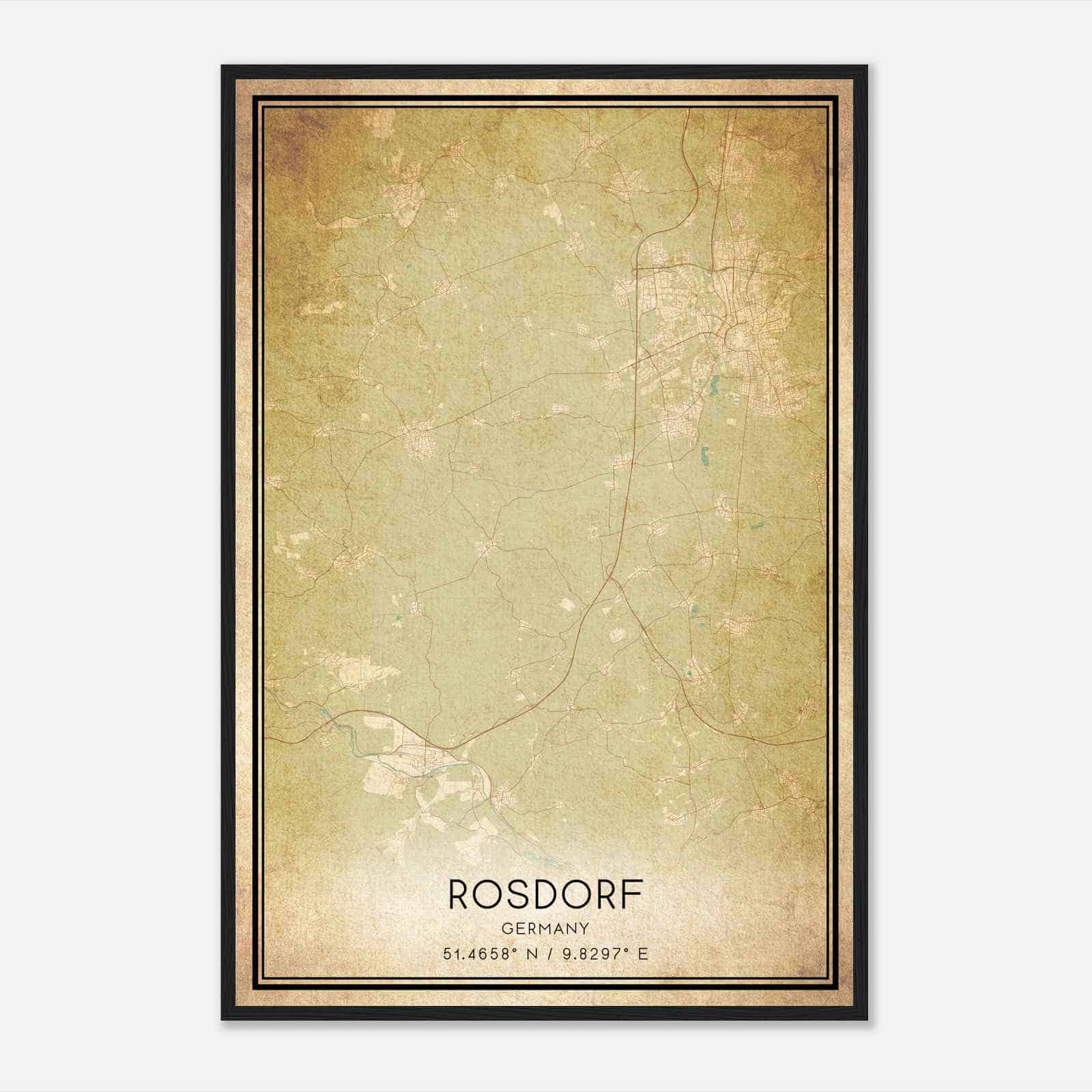 Vintage Rosdorf Germany Map Poster, Rosdorf City Road Wall Art Print
