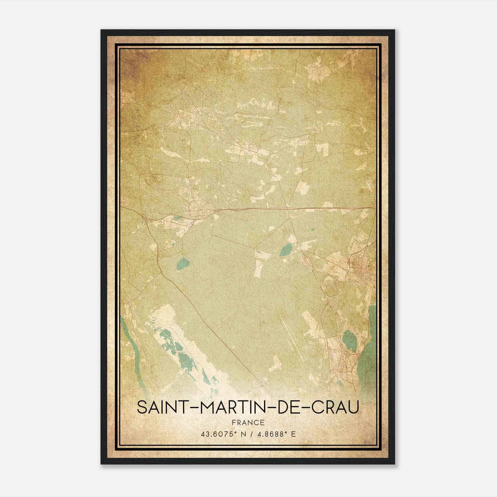 Vintage Saint-Martin-de-Crau France Map Poster, Saint-Martin-de-Crau City Road Wall Art Print