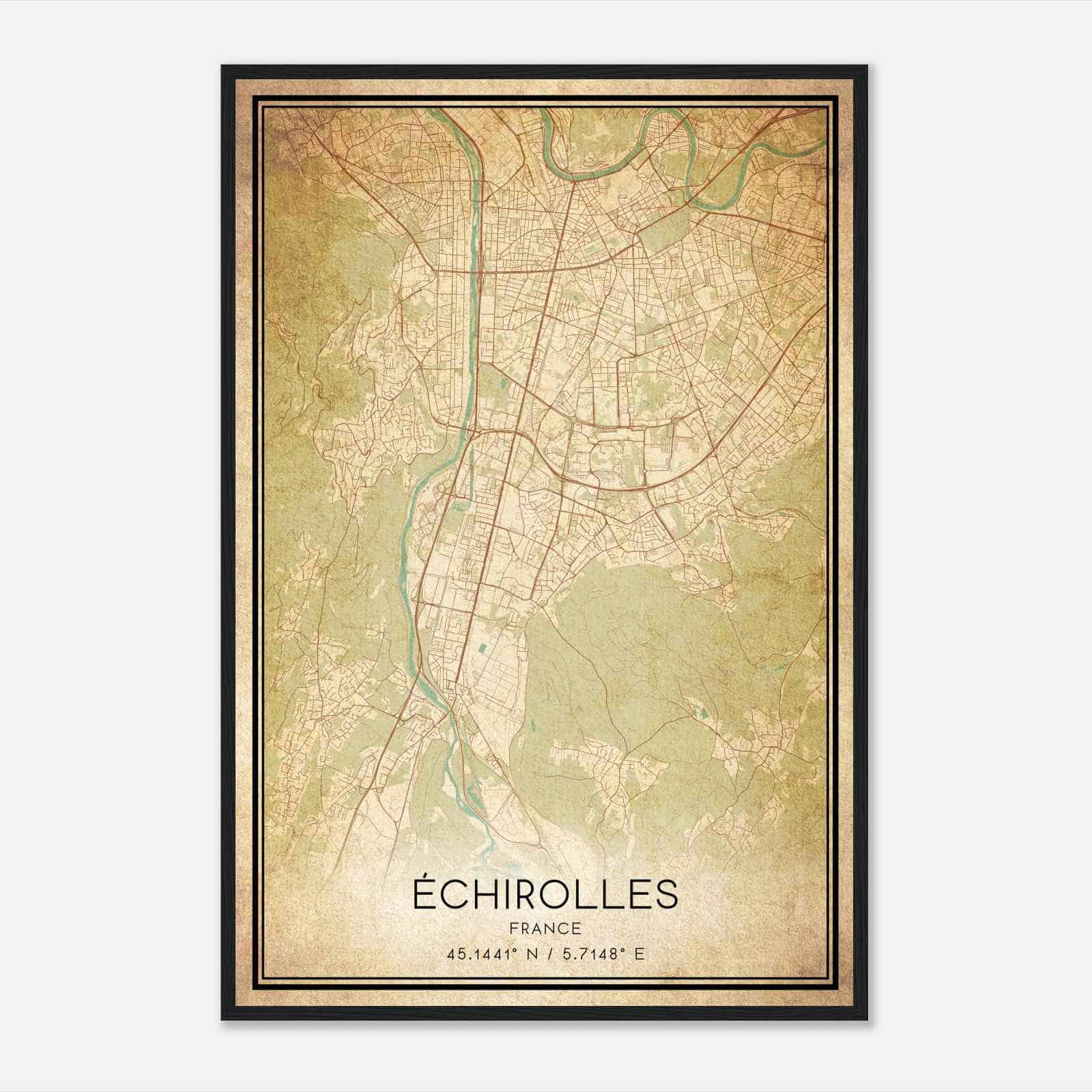 Vintage Echirolles France Map Poster, Echirolles City Road Wall Art Print