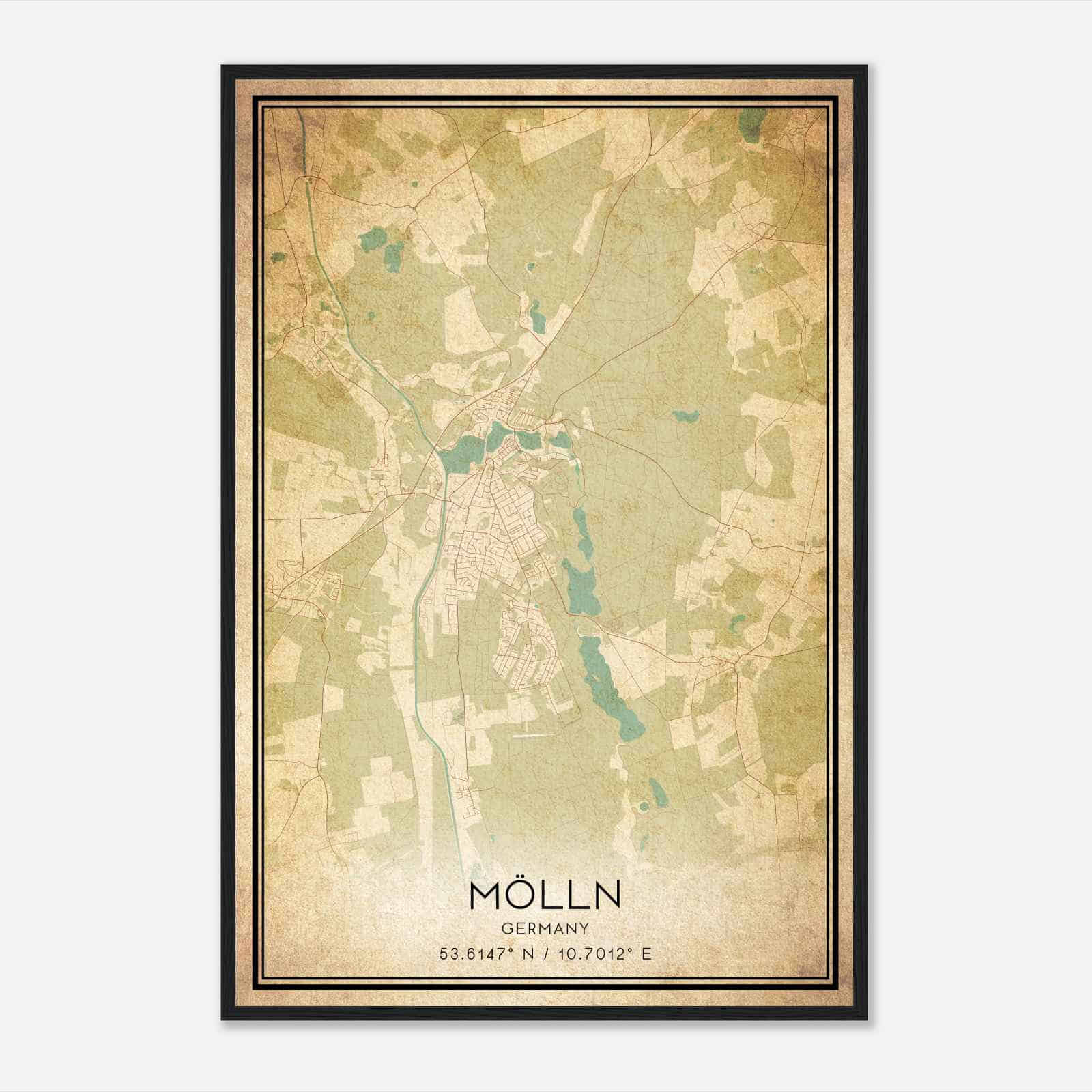 Vintage Molln Germany Map Poster, Molln City Road Wall Art Print