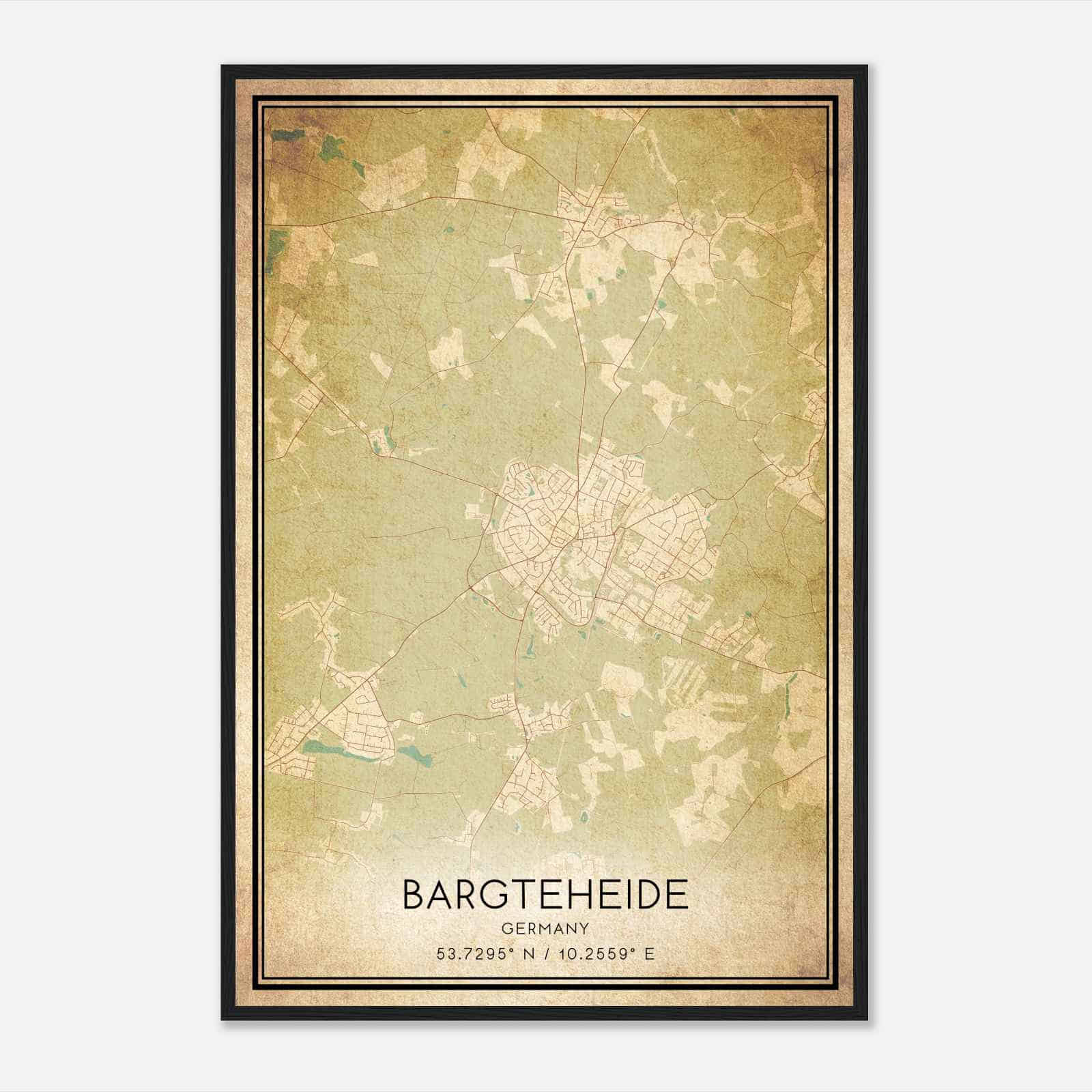 Vintage Bargteheide Germany Map Poster, Bargteheide City Road Wall Art Print