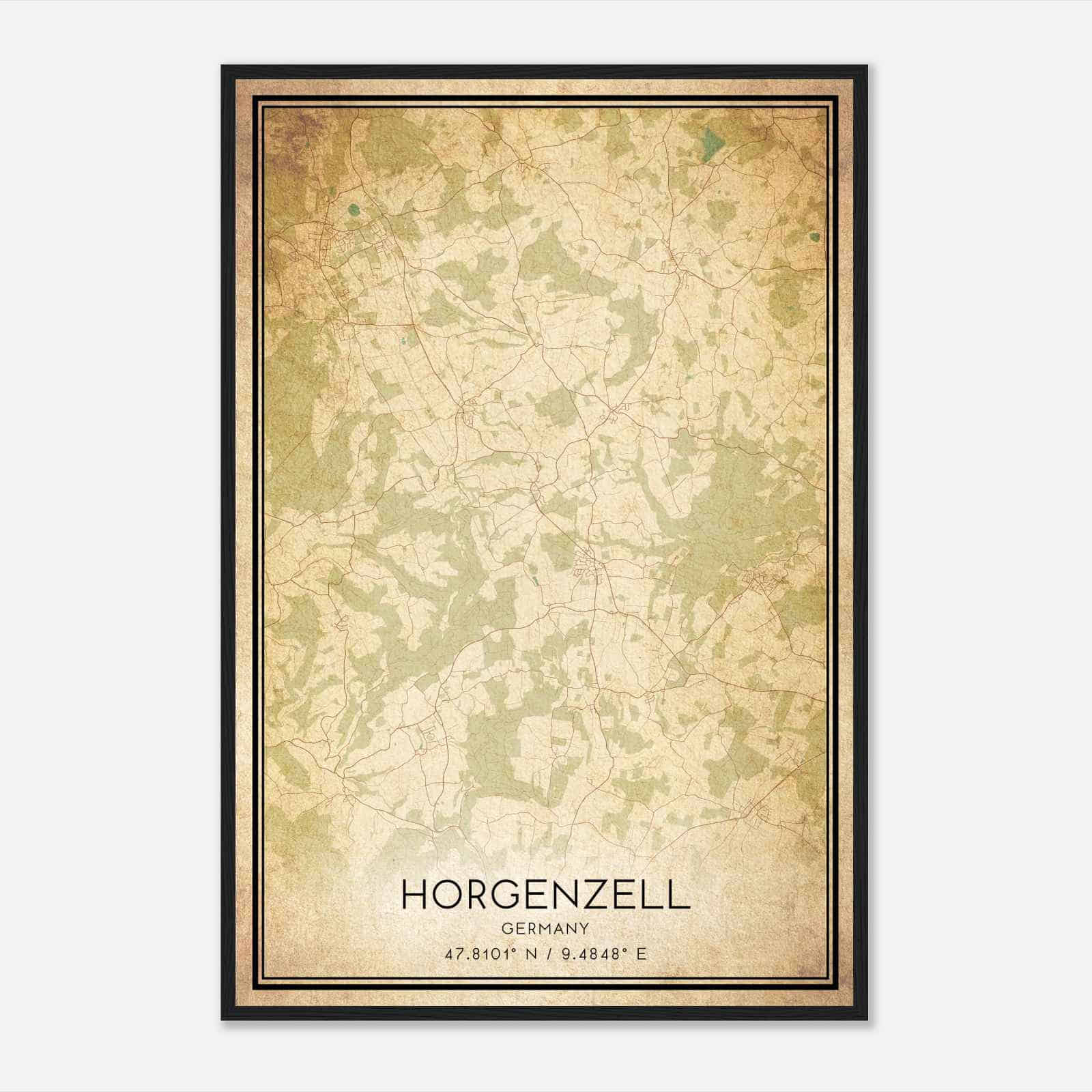 Vintage Horgenzell Germany Map Poster, Horgenzell City Road Wall Art Print