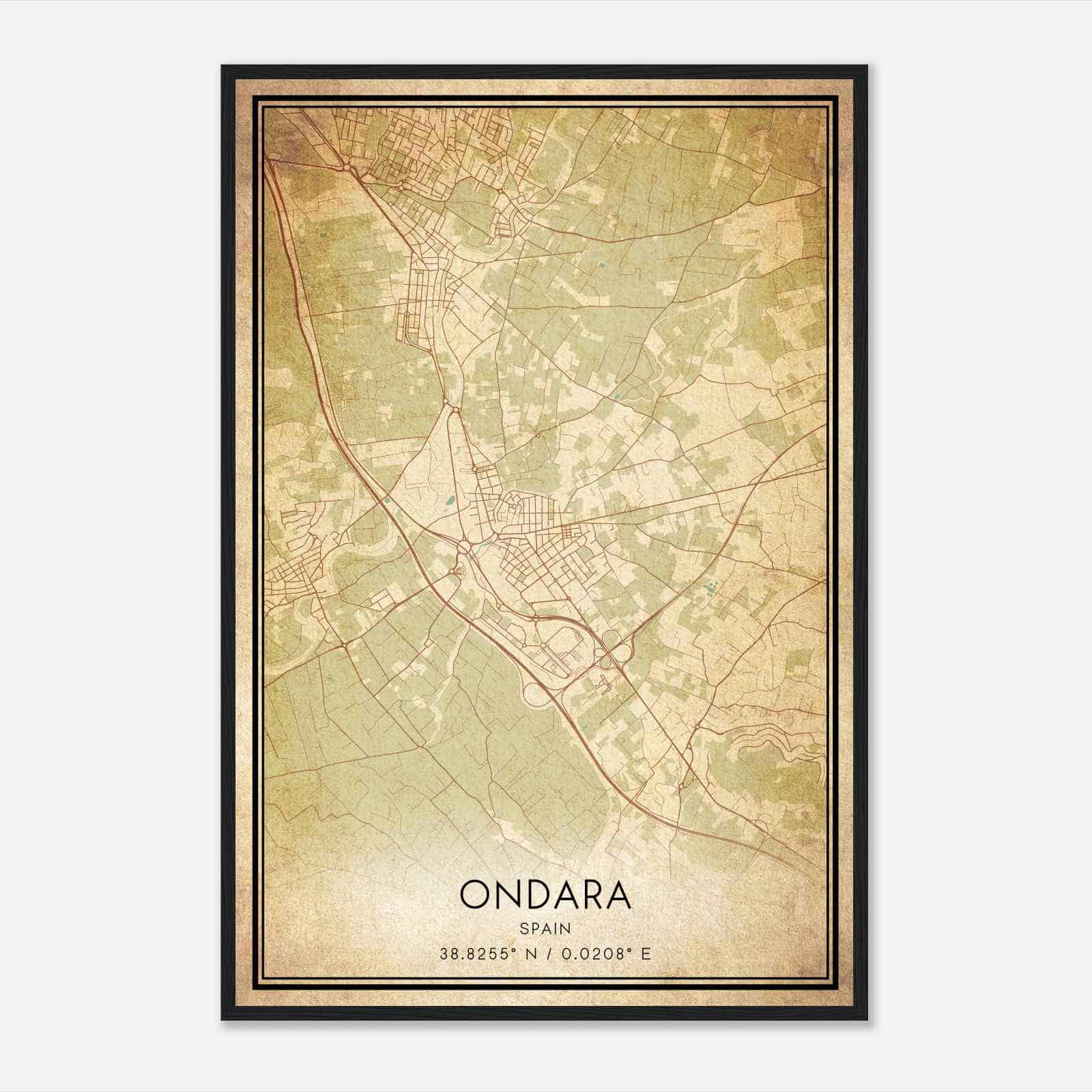 Vintage Ondara Spain Map Poster, Ondara City Road Wall Art Print