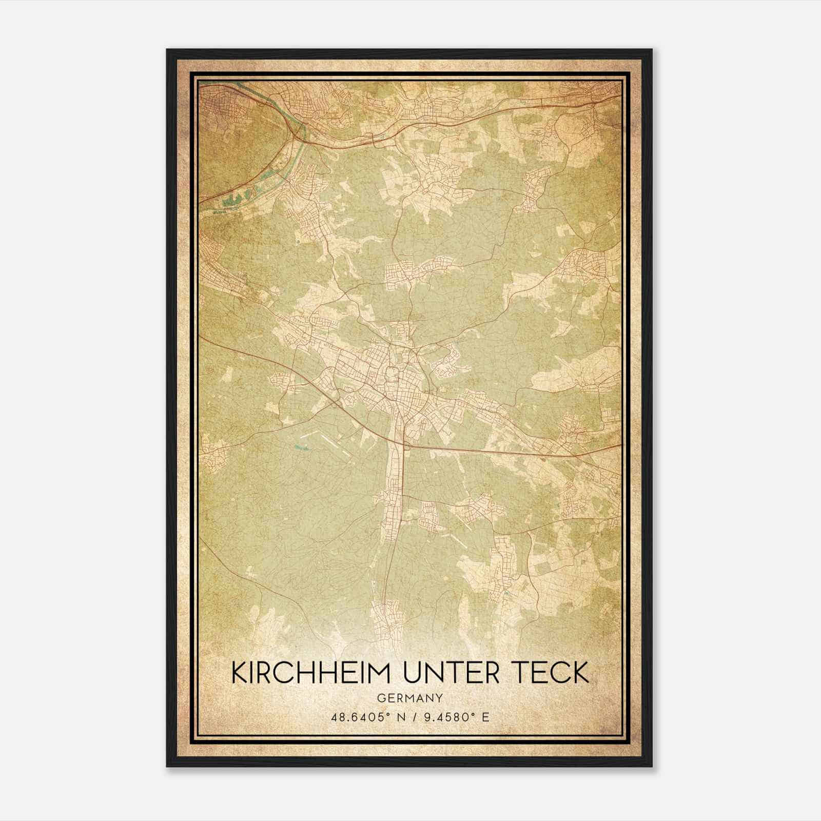 Vintage Kirchheim unter Teck Germany Map Poster, Kirchheim unter Teck City Road Wall Art Print