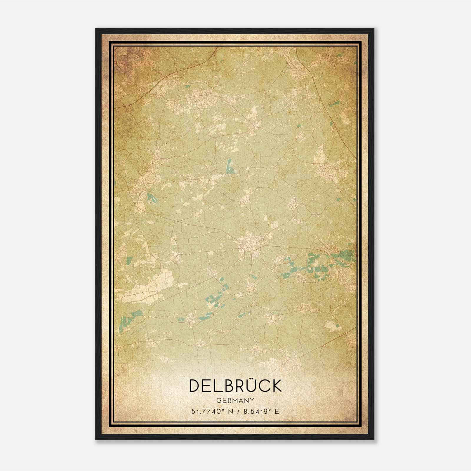 Vintage Delbruck Germany Map Poster, Delbruck City Road Wall Art Print