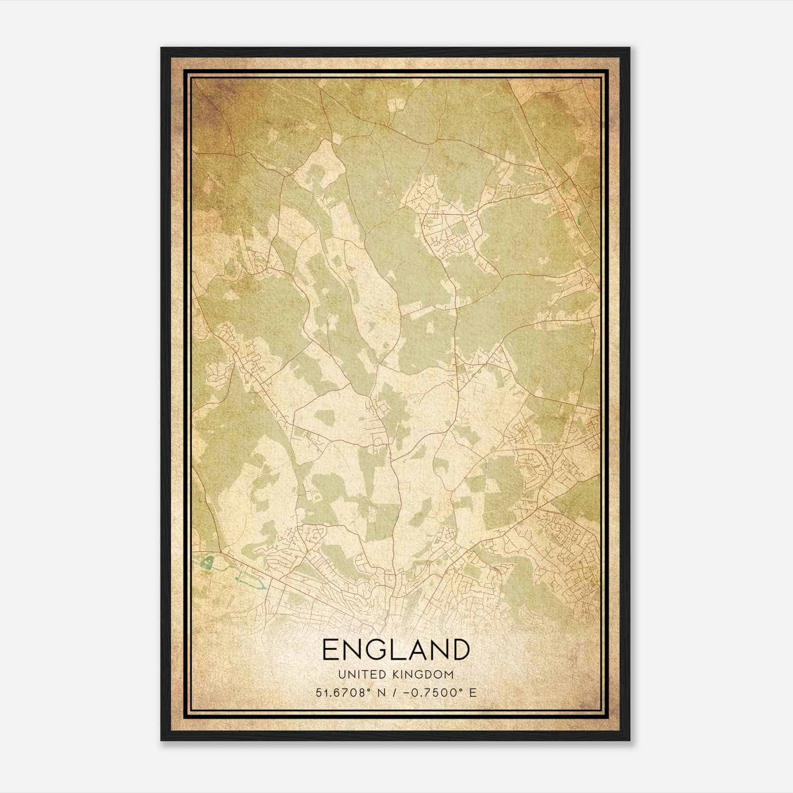 Vintage Hughenden United Kingdom Map Poster, Hughenden City Road Wall Art Print