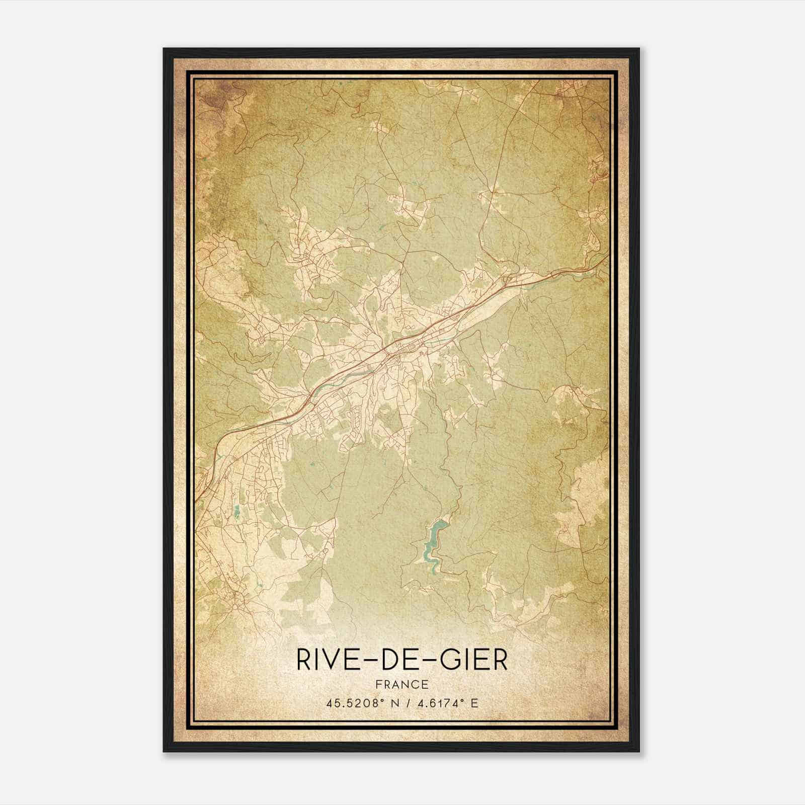 Vintage Rive-de-Gier France Map Poster, Rive-de-Gier City Road Wall Art Print