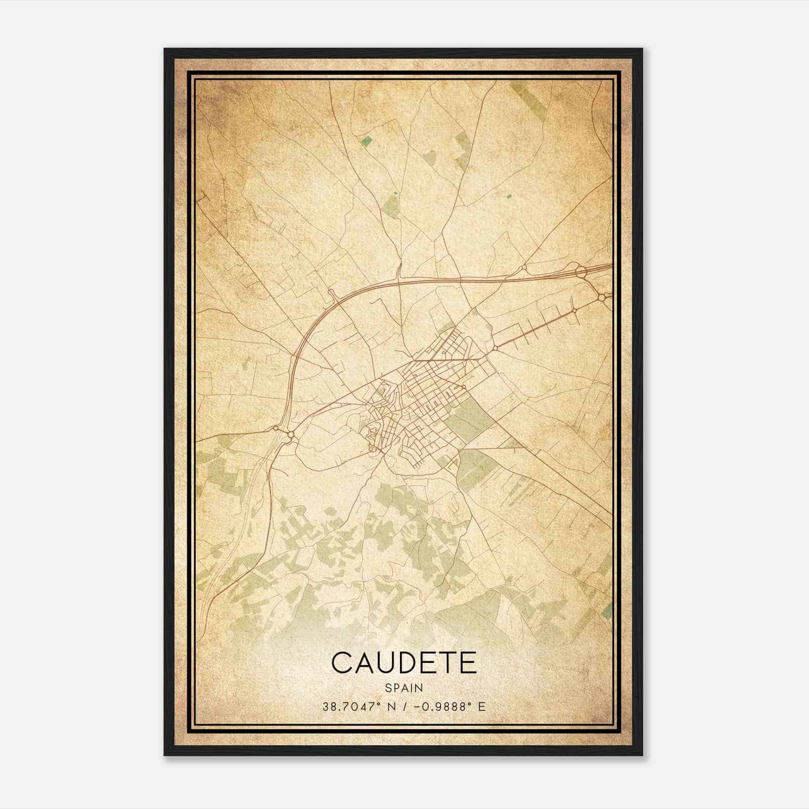 Vintage Caudete Spain Map Poster, Caudete City Road Wall Art Print