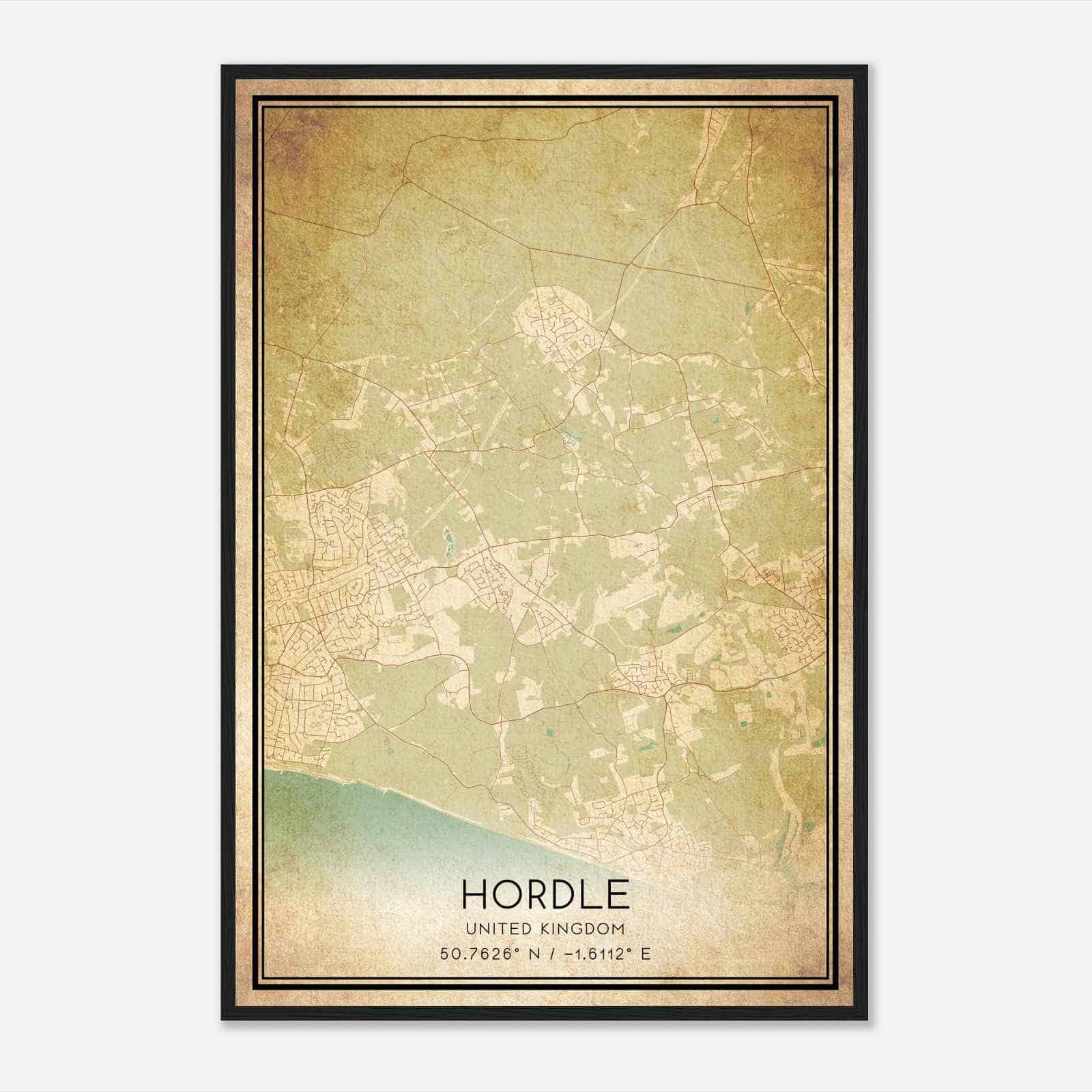 Vintage Hordle United Kingdom Map Poster, Hordle City Road Wall Art Print