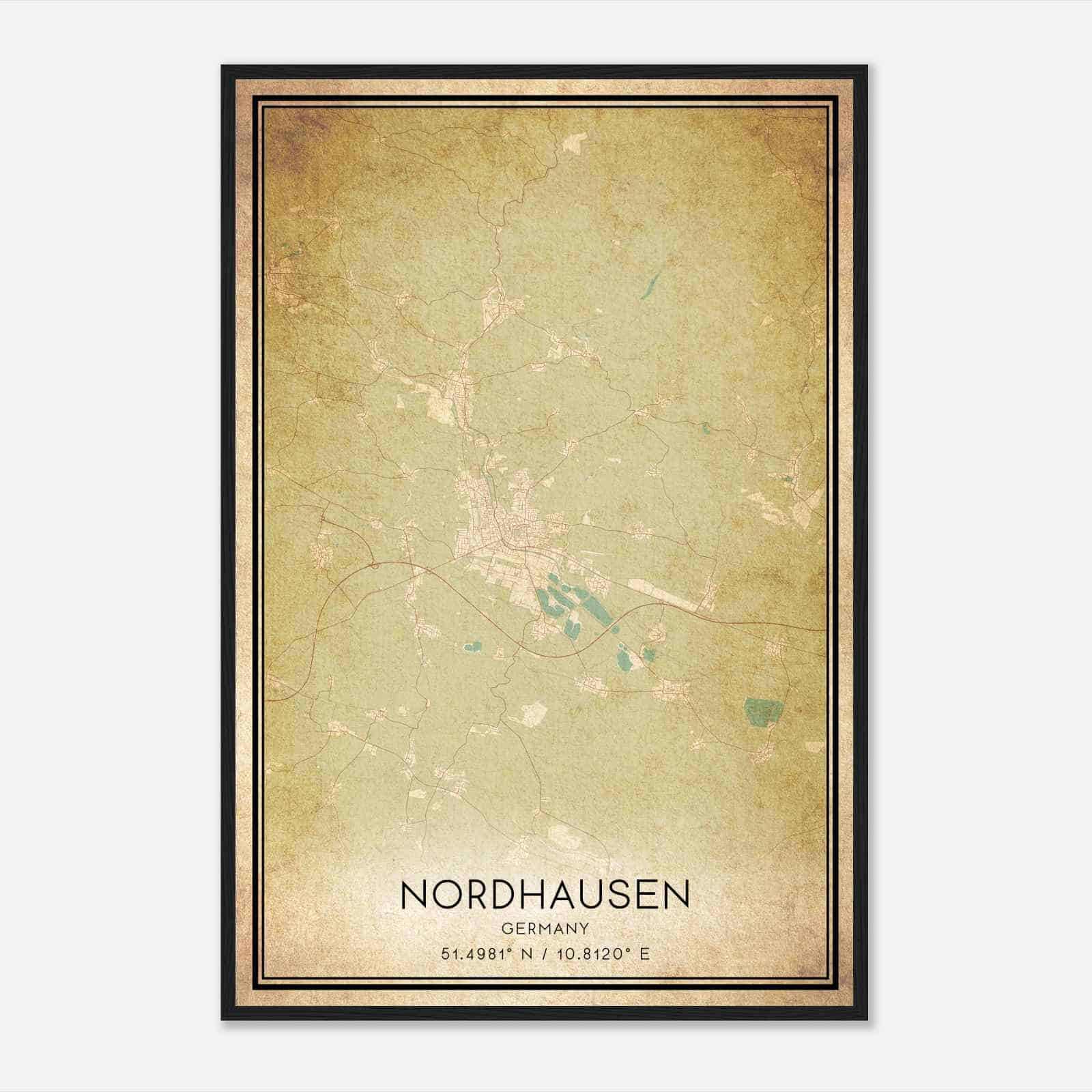 Vintage Nordhausen Germany Map Poster, Nordhausen City Road Wall Art Print