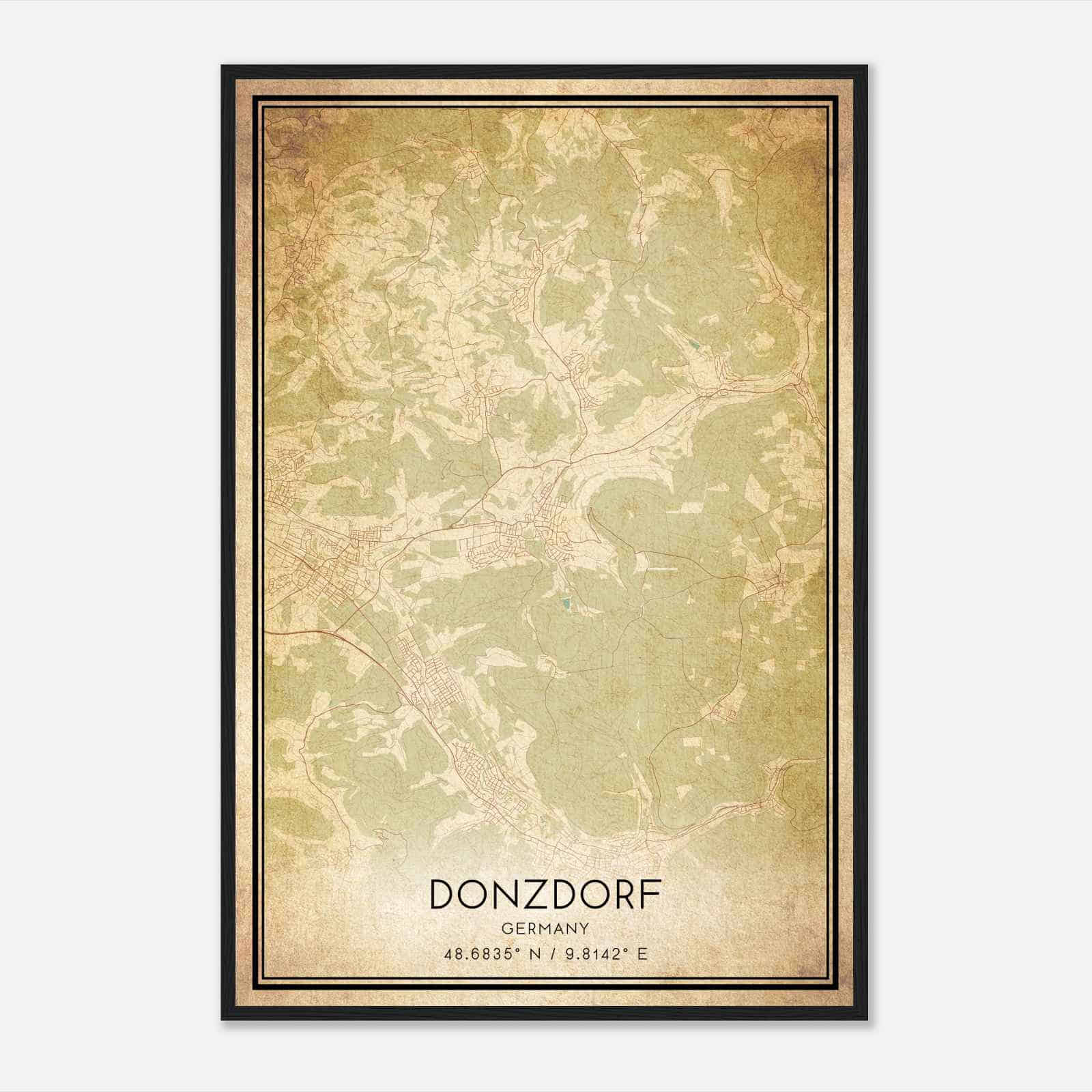 Vintage Donzdorf Germany Map Poster, Donzdorf City Road Wall Art Print