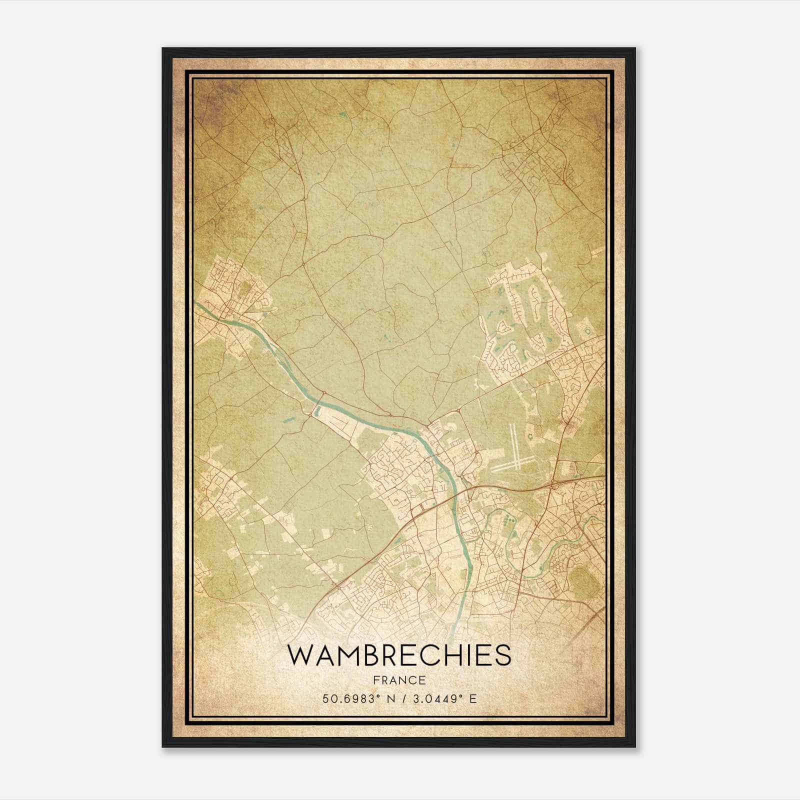 Vintage Wambrechies France Map Poster, Wambrechies City Road Wall Art Print