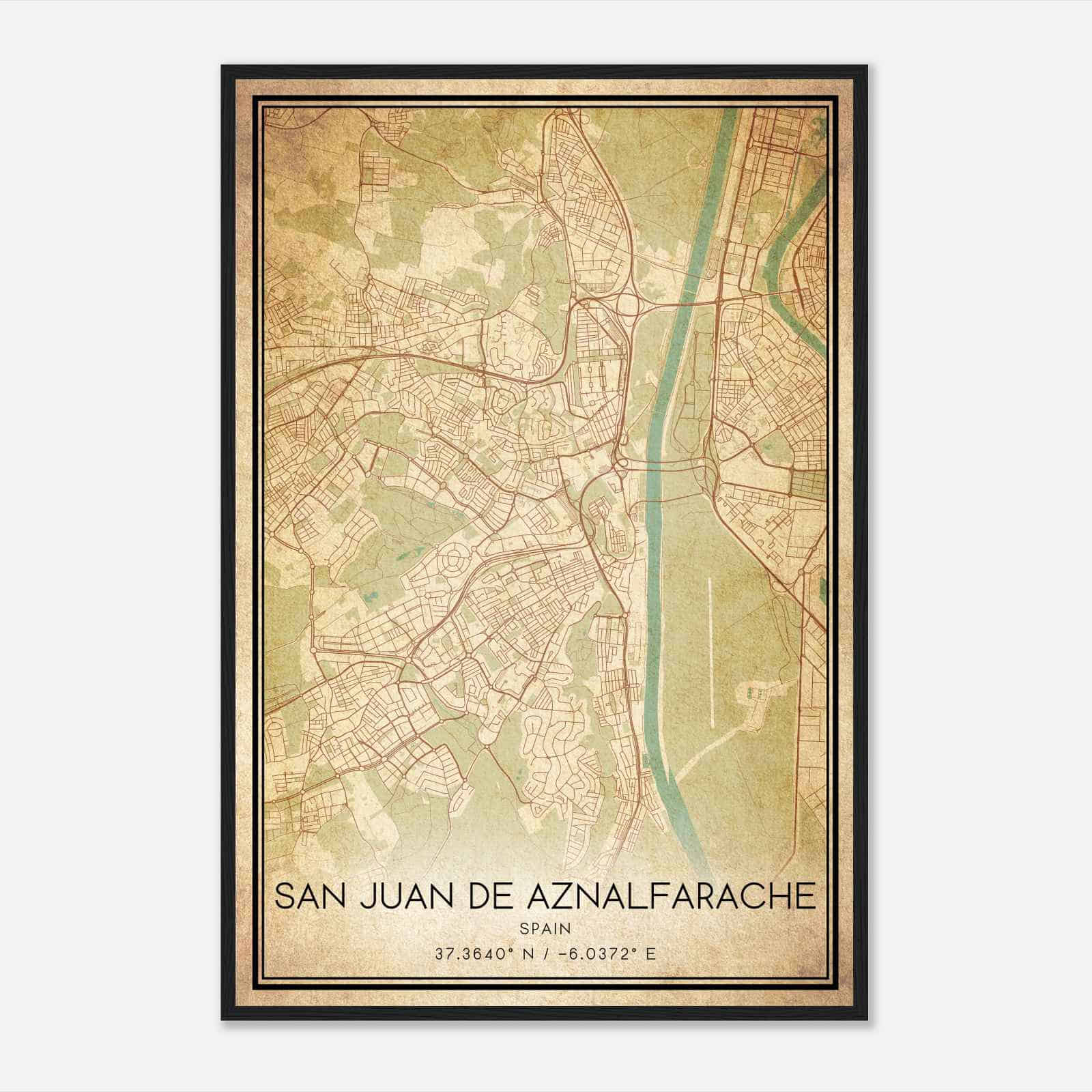 Vintage San Juan de Aznalfarache Spain Map Poster, San Juan de Aznalfarache City Road Wall Art Print