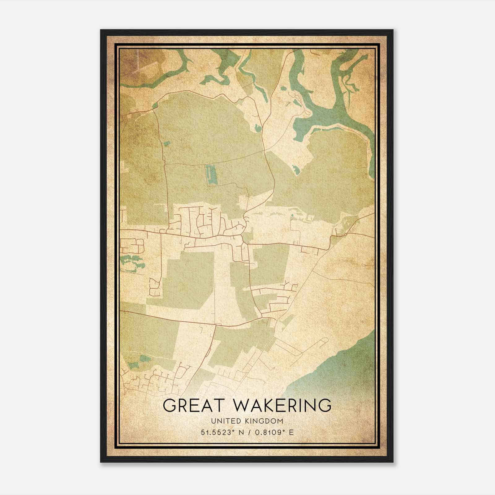 Vintage Great Wakering United Kingdom Map Poster, Great Wakering City Road Wall Art Print