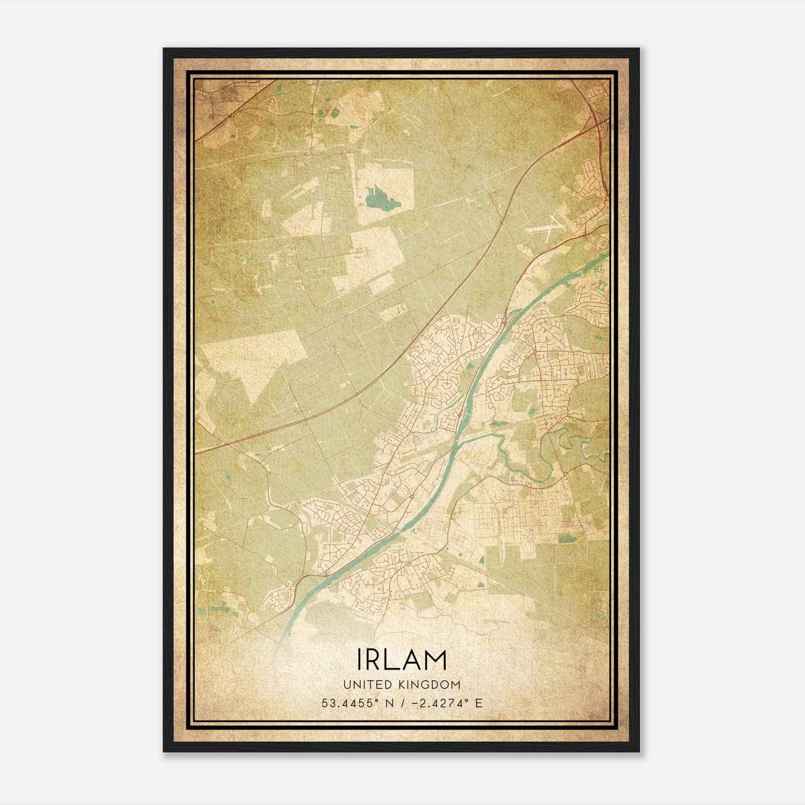 Vintage Irlam United Kingdom Map Poster, Irlam City Road Wall Art Print
