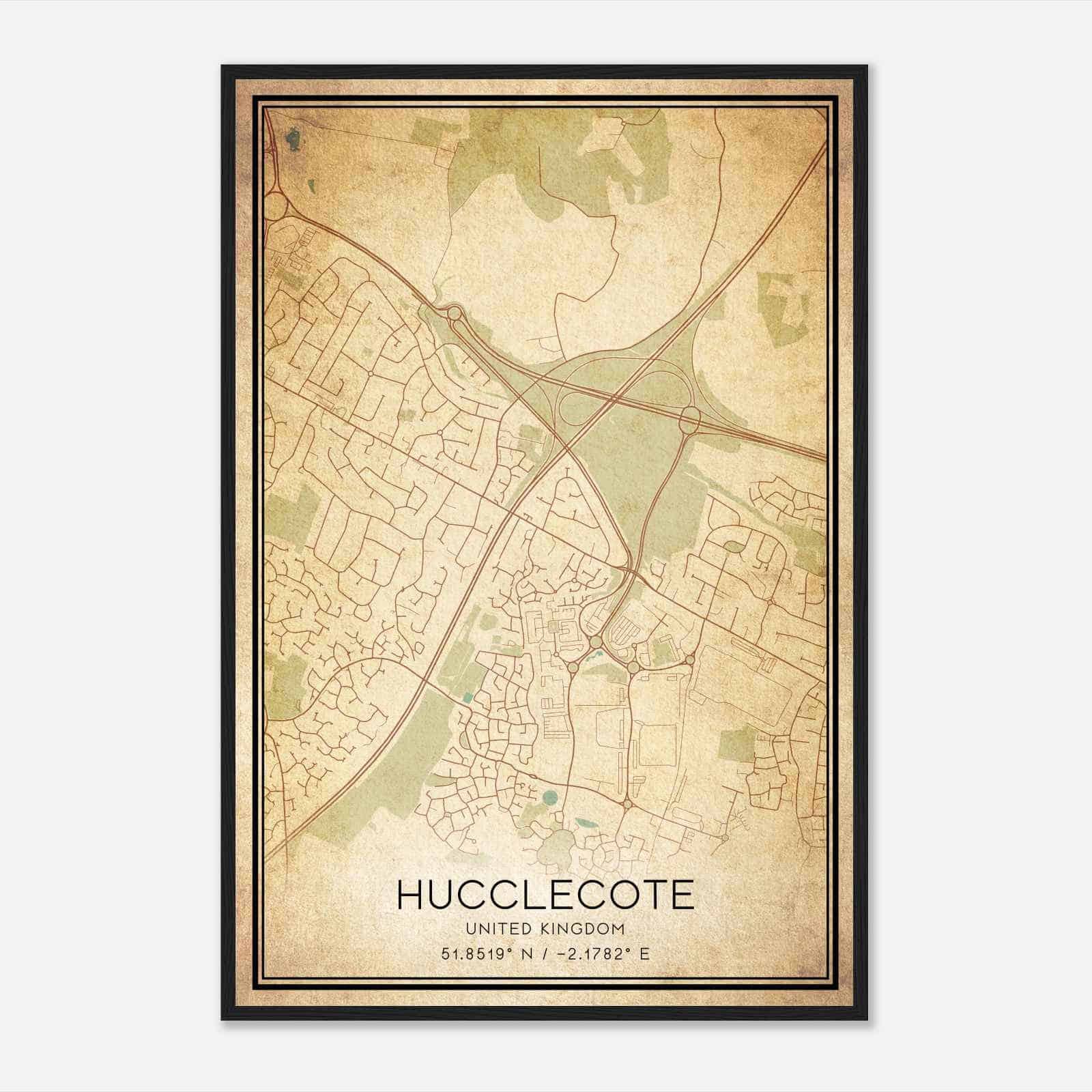 Vintage Hucclecote United Kingdom Map Poster, Hucclecote City Road Wall Art Print Vintage Hucclecote United Kingdom Map Poster, Hucclecote City Road Wall Art Print