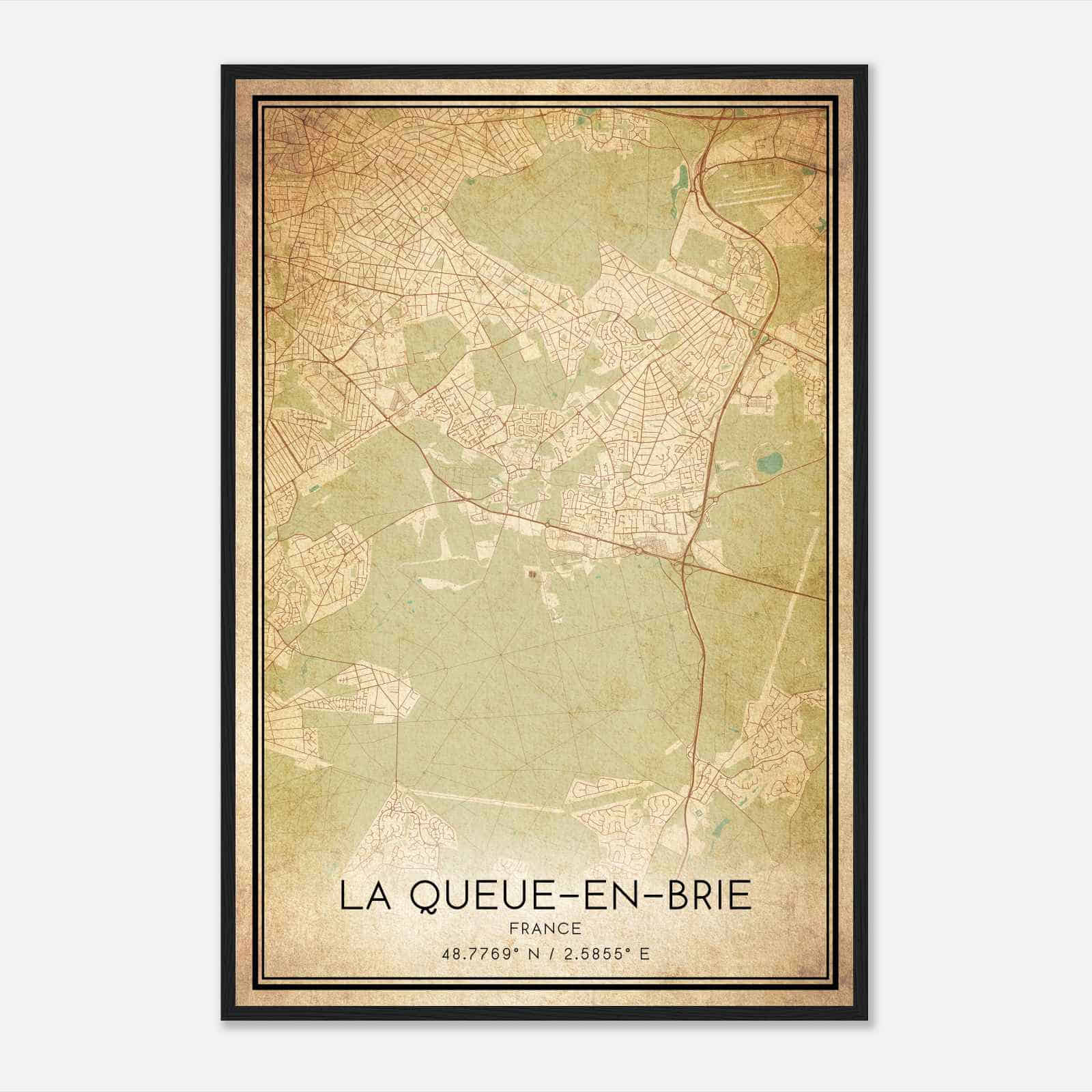 Vintage La Queue-en-Brie France Map Poster, La Queue-en-Brie City Road Wall Art Print Vintage La Queue-en-Brie France Map Poster, La Queue-en-Brie City Road Wall Art Print