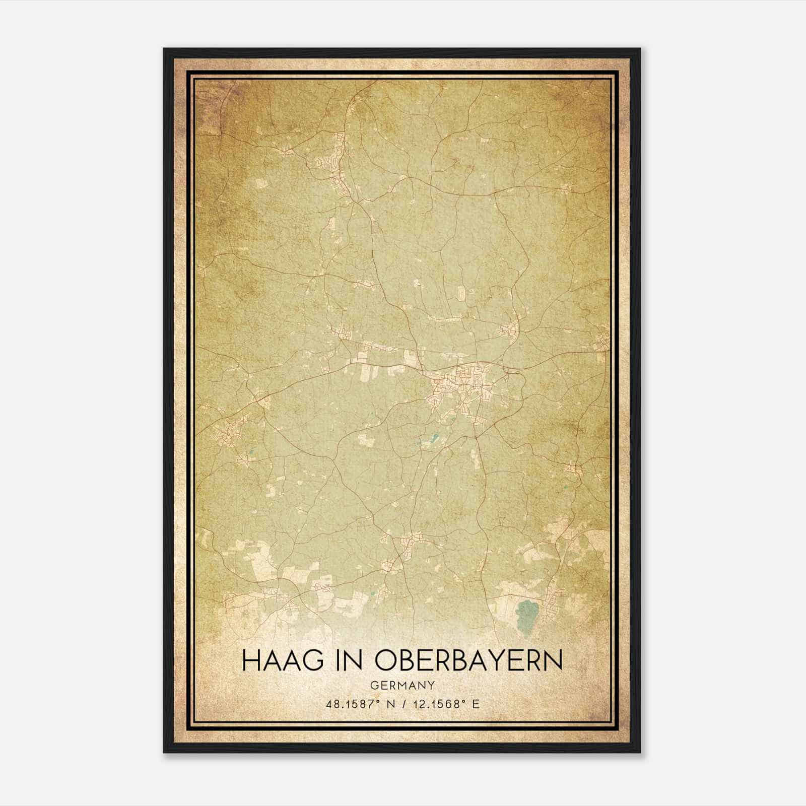 Vintage Haag in Oberbayern Germany Map Poster, Haag in Oberbayern City Road Wall Art Print