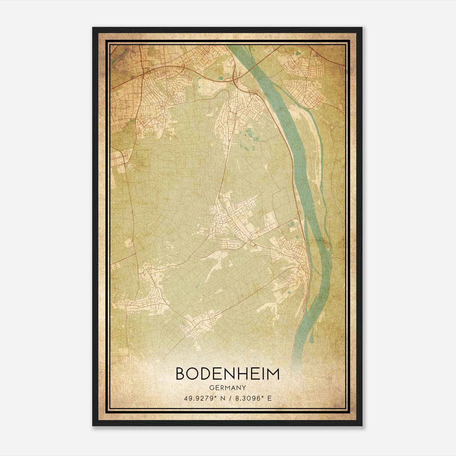 Vintage Bodenheim Germany Map Poster, Bodenheim City Road Wall Art Print