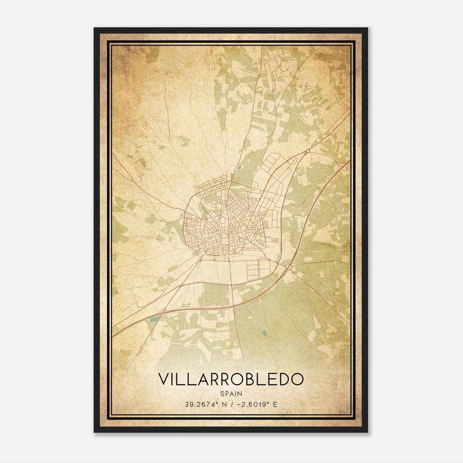 Vintage Villarrobledo Spain Map Poster, Villarrobledo City Road Wall Art Print