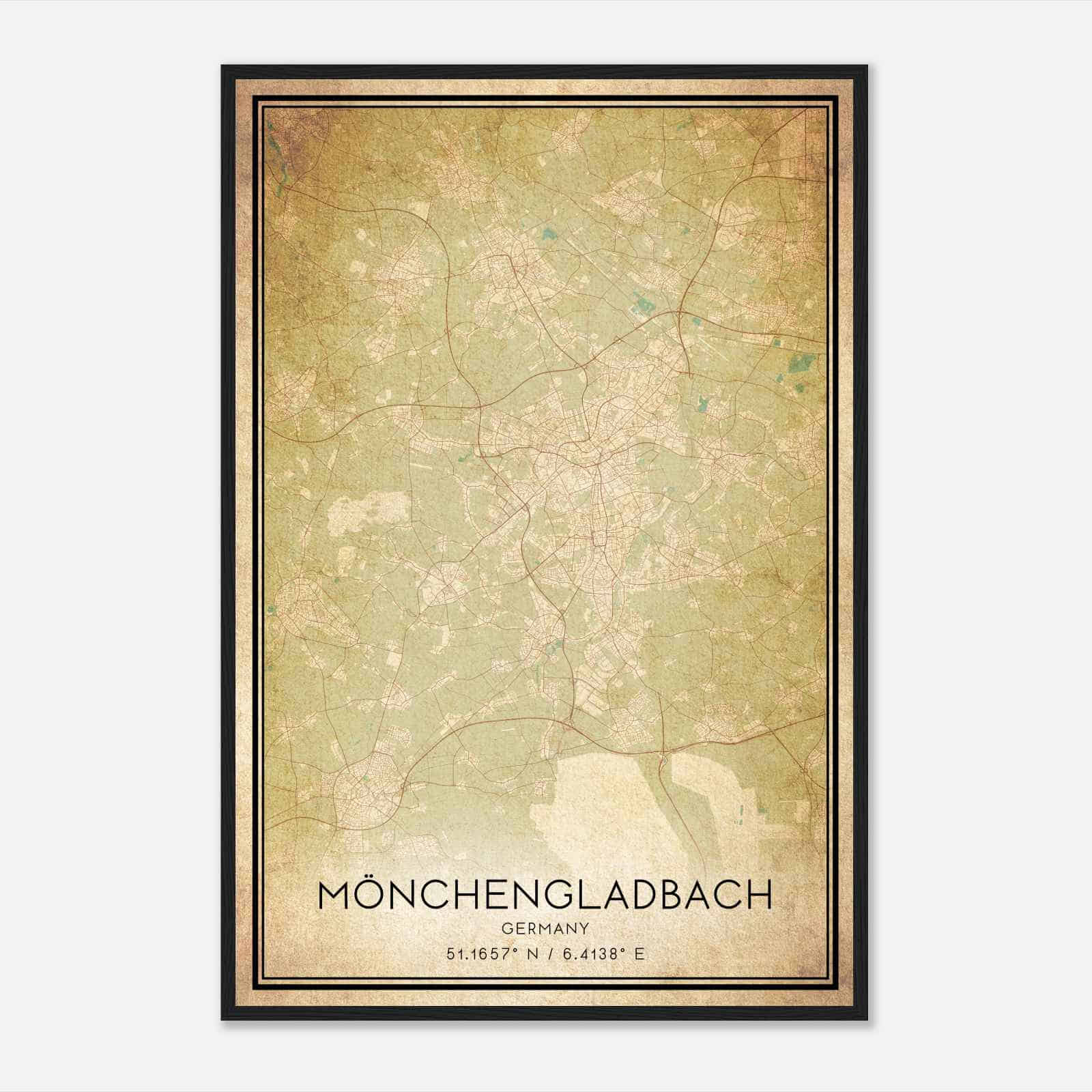 Vintage Monchengladbach Germany Map Poster, Monchengladbach City Road Wall Art Print
