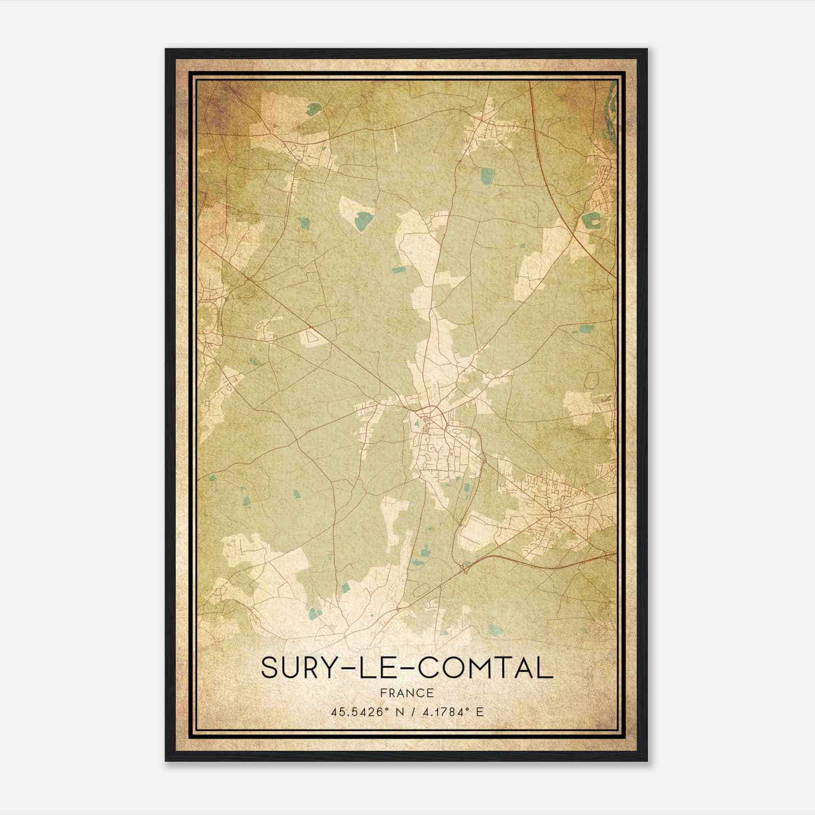 Vintage Sury-le-Comtal France Map Poster, Sury-le-Comtal City Road Wall Art Print