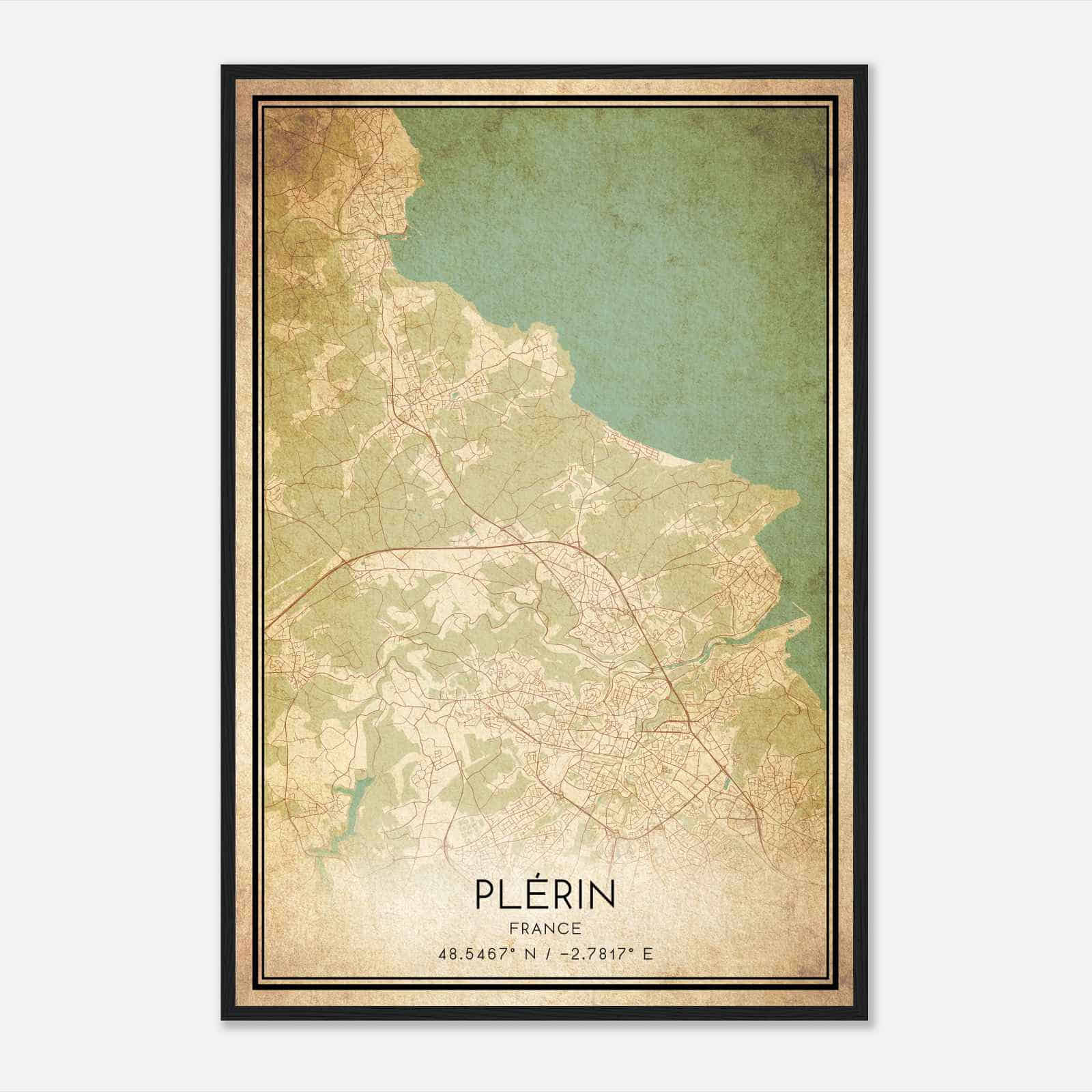 Vintage Plerin France Map Poster, Plerin City Road Wall Art Print