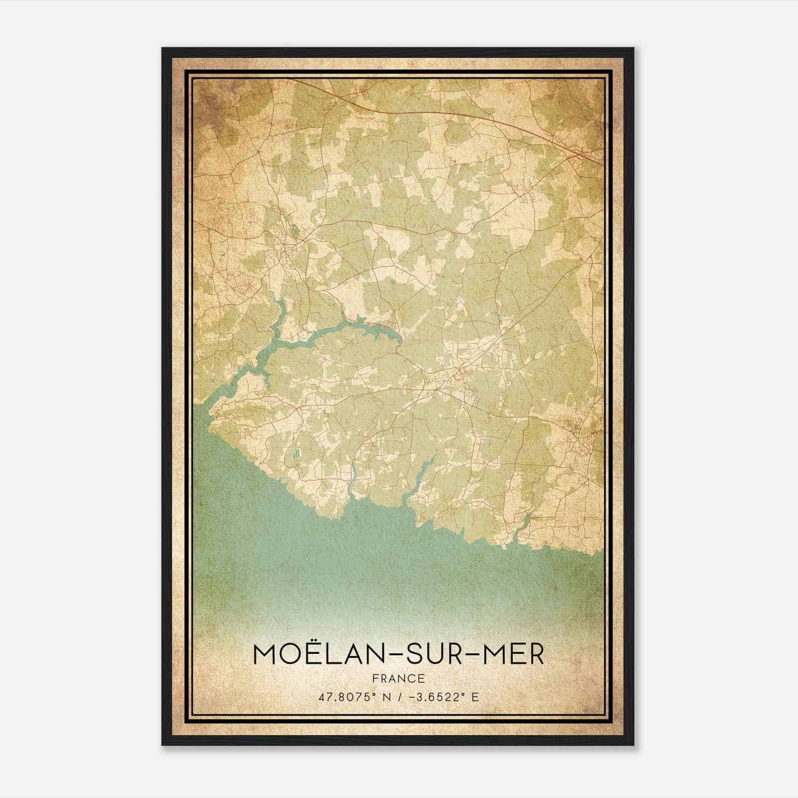 Vintage Moelan-sur-Mer France Map Poster, Moelan-sur-Mer City Road Wall Art Print
