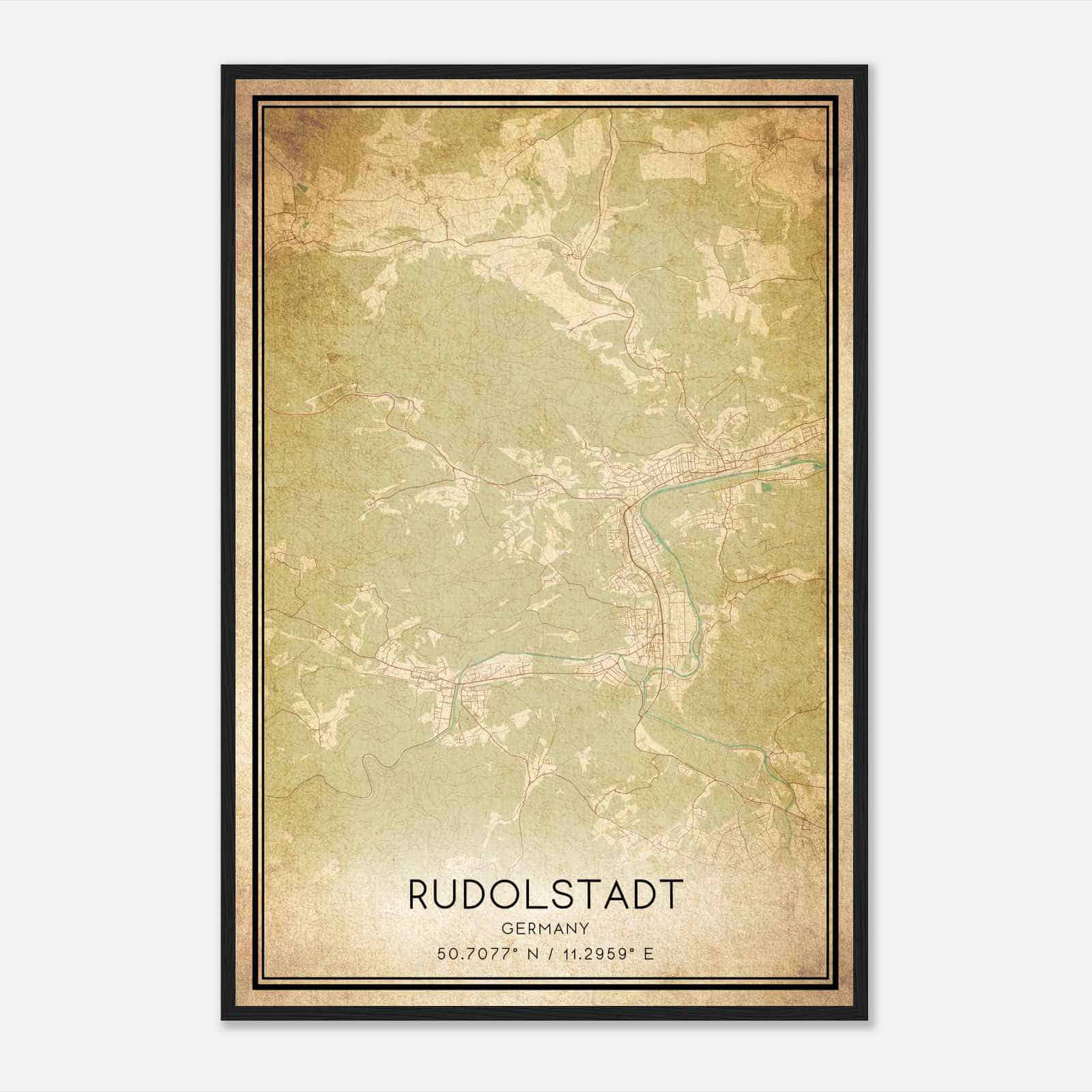 Vintage Rudolstadt Germany Map Poster, Rudolstadt City Road Wall Art Print