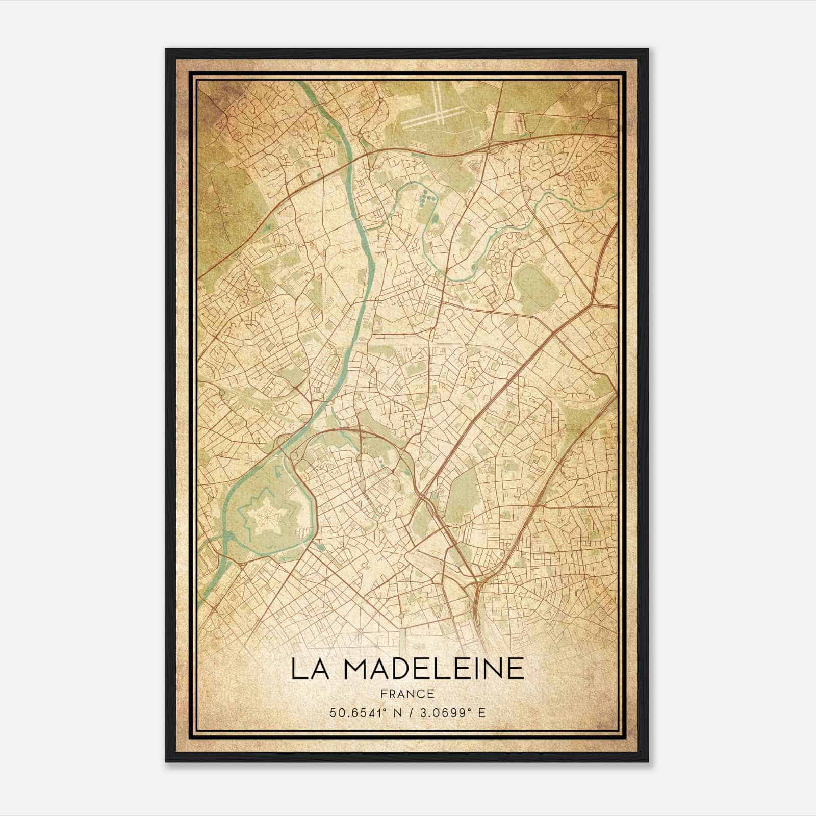 Vintage La Madeleine France Map Poster, La Madeleine City Road Wall Art Print