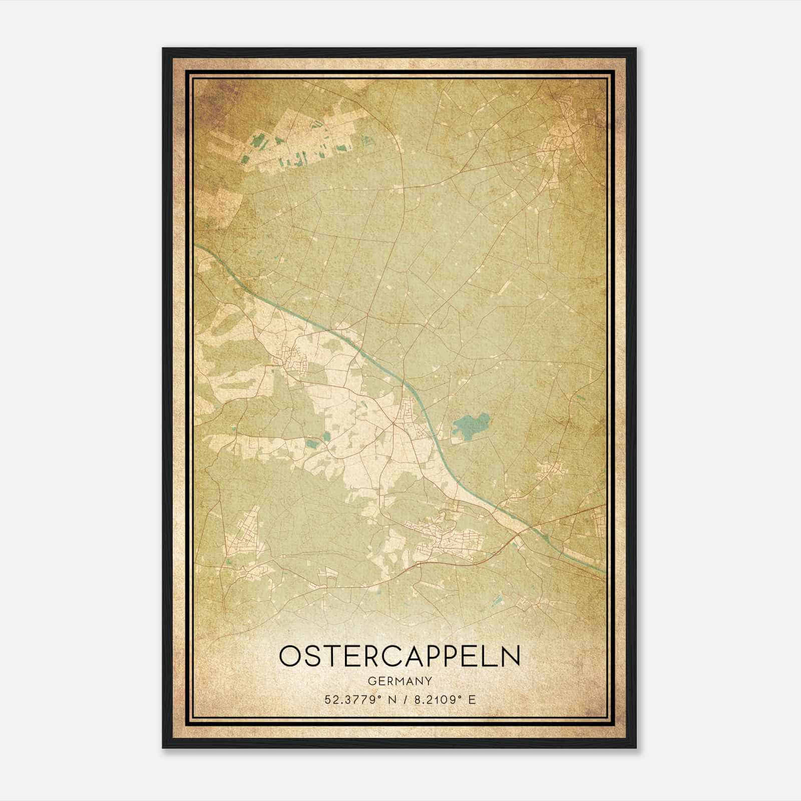 Vintage Ostercappeln Germany Map Poster, Ostercappeln City Road Wall Art Print