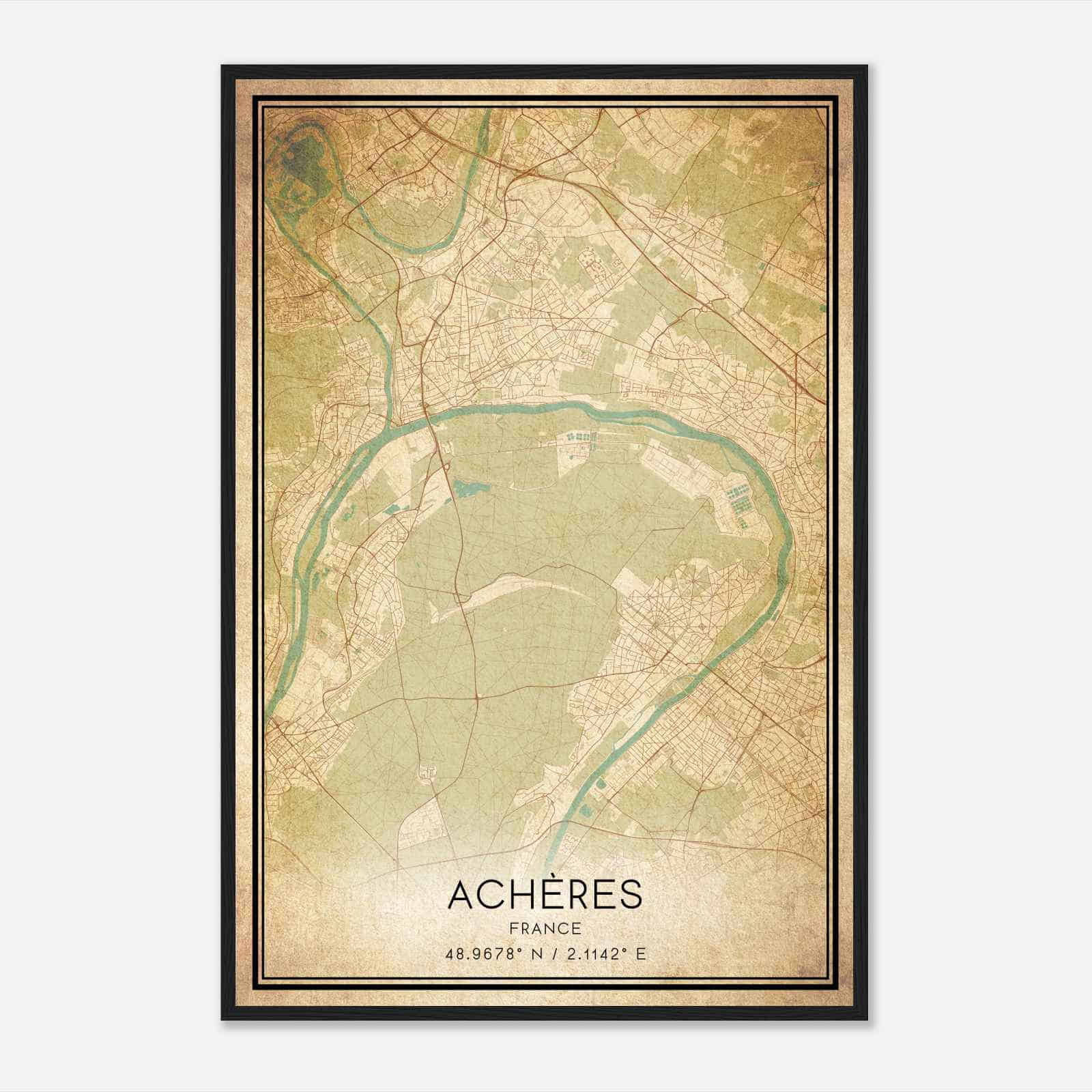 Vintage Acheres France Map Poster, Acheres City Road Wall Art Print Vintage Acheres France Map Poster, Acheres City Road Wall Art Print